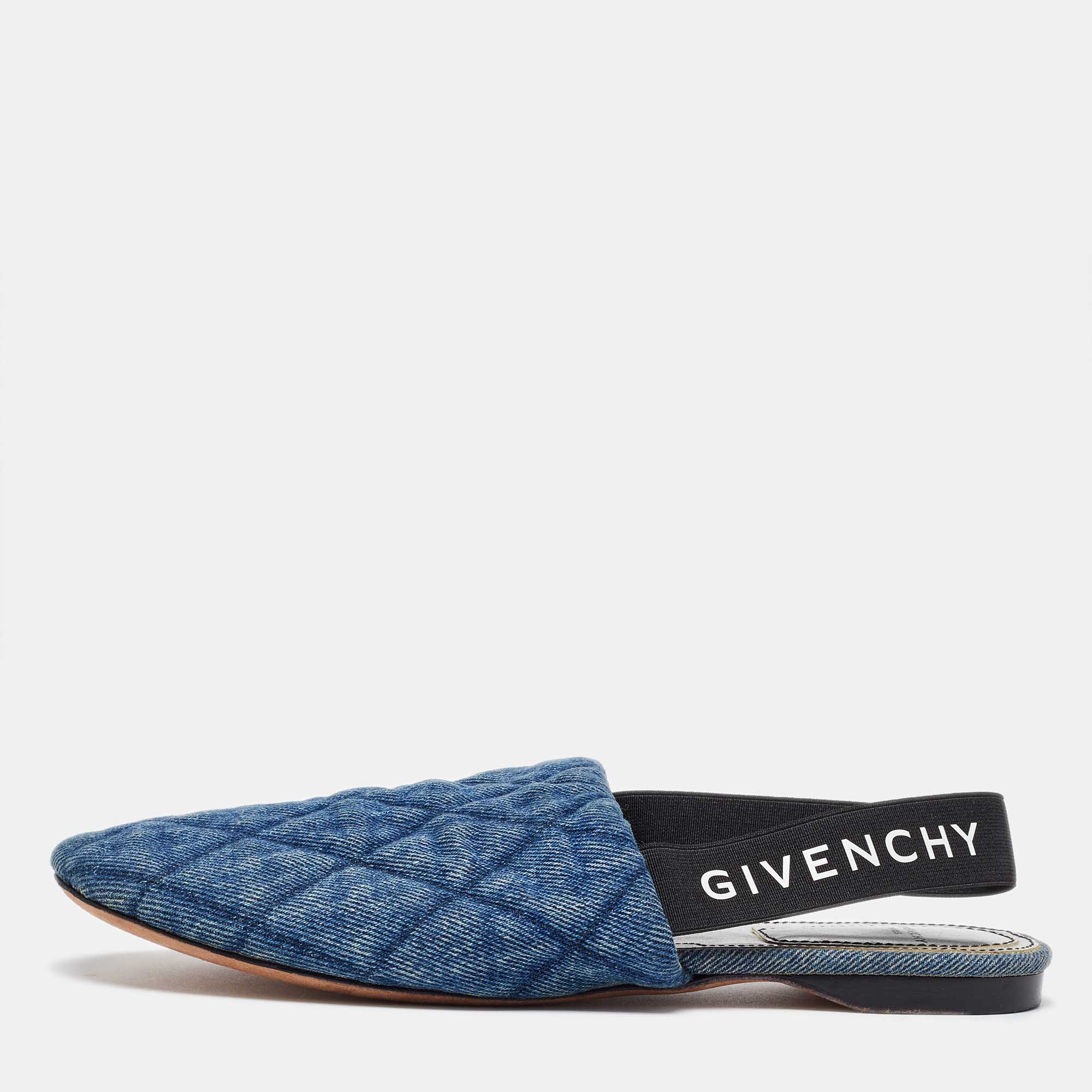 

Givenchy Blue Denim Rivington Slingback Flat Sandals Size