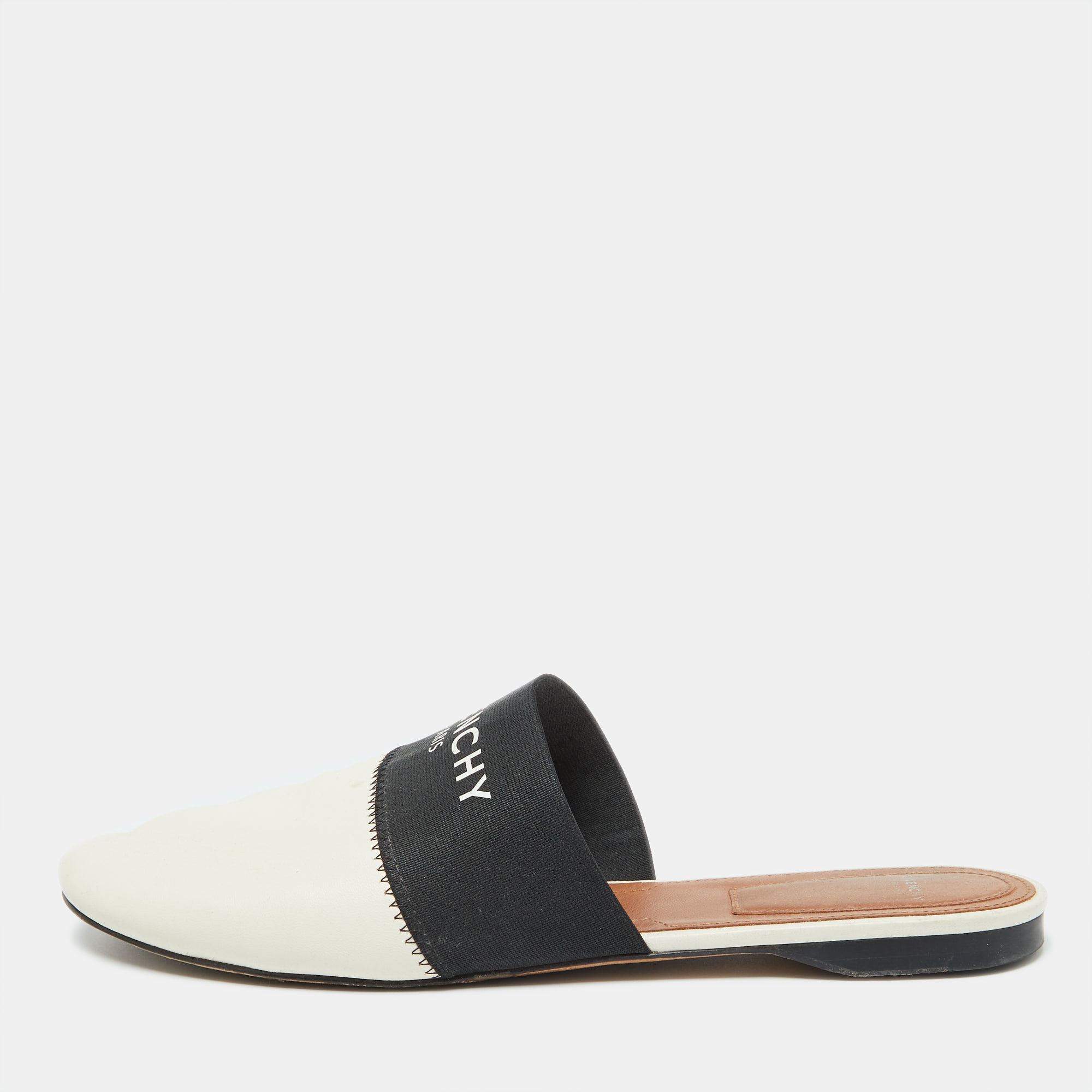 

Givenchy Black/White Leather and Elastic Bedford Flat Mules Size