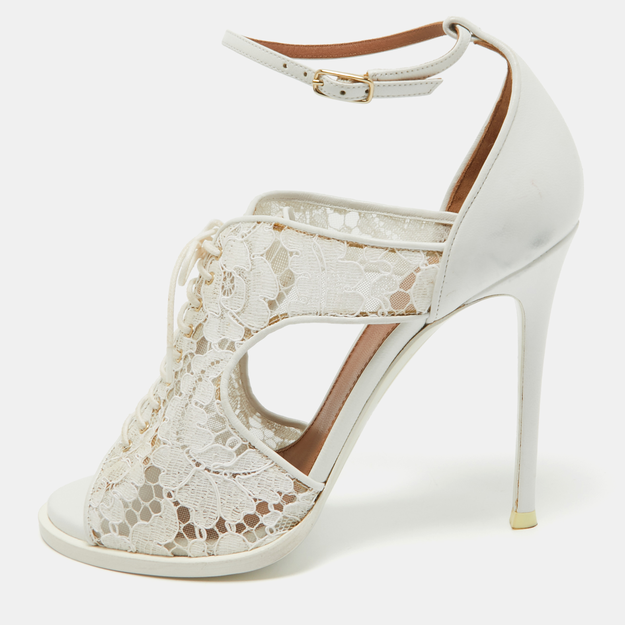 

Givenchy White Leather and Mesh Ankle Strap Sandals Size