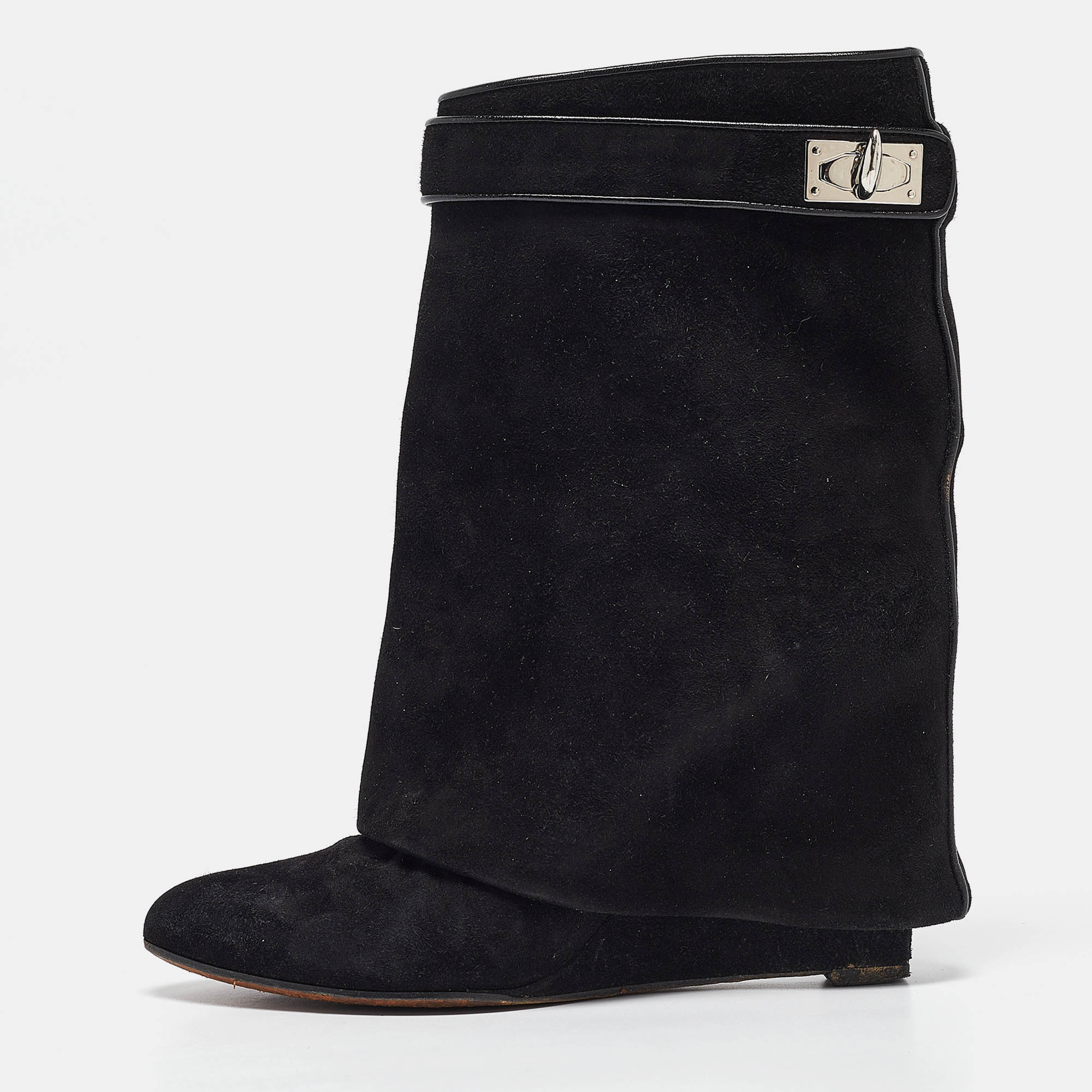 

Givenchy Black Suede Shark Lock Mid Calf Boots Size