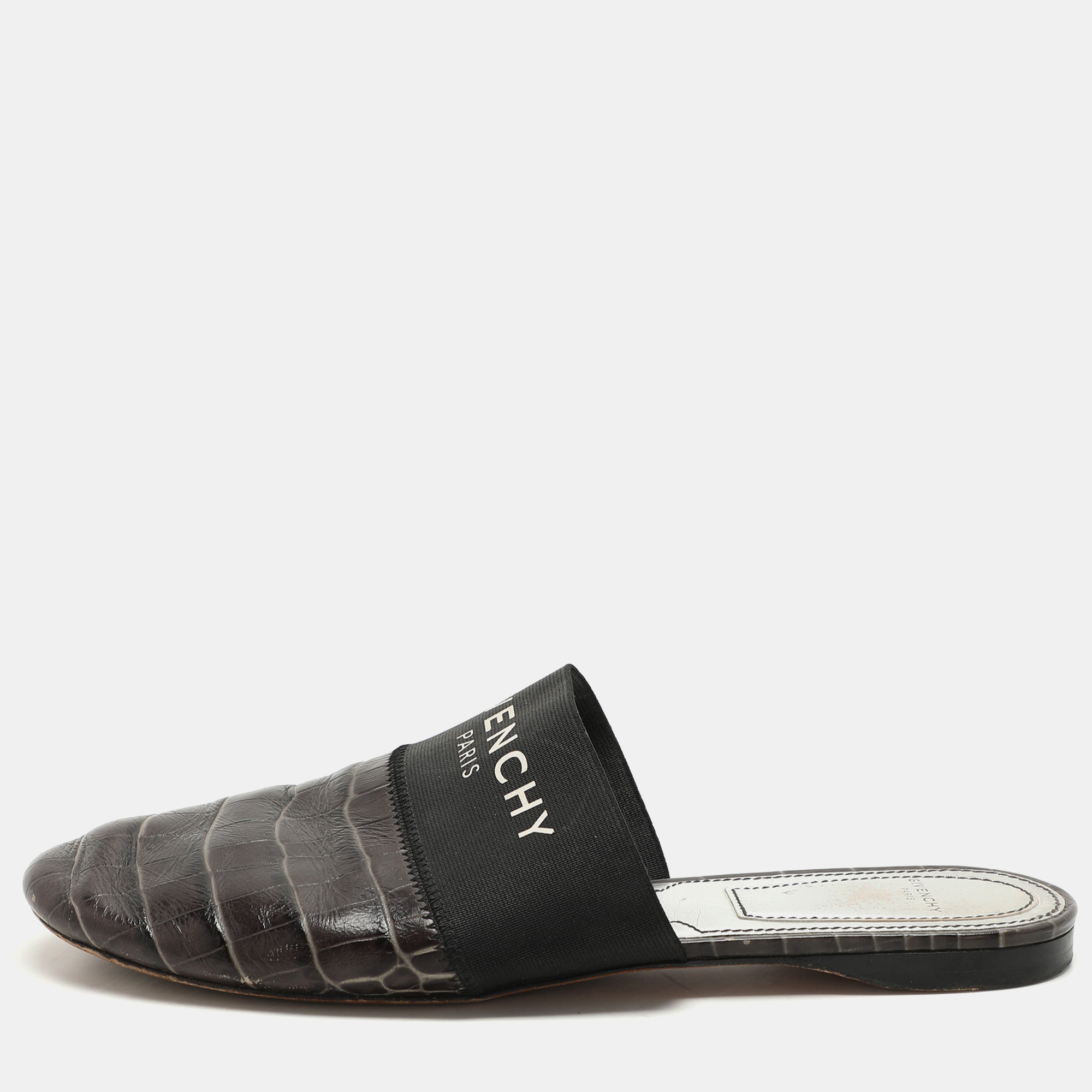 

Givenchy Black Croc Embossed Leather and Elastic Bedford Mules Size