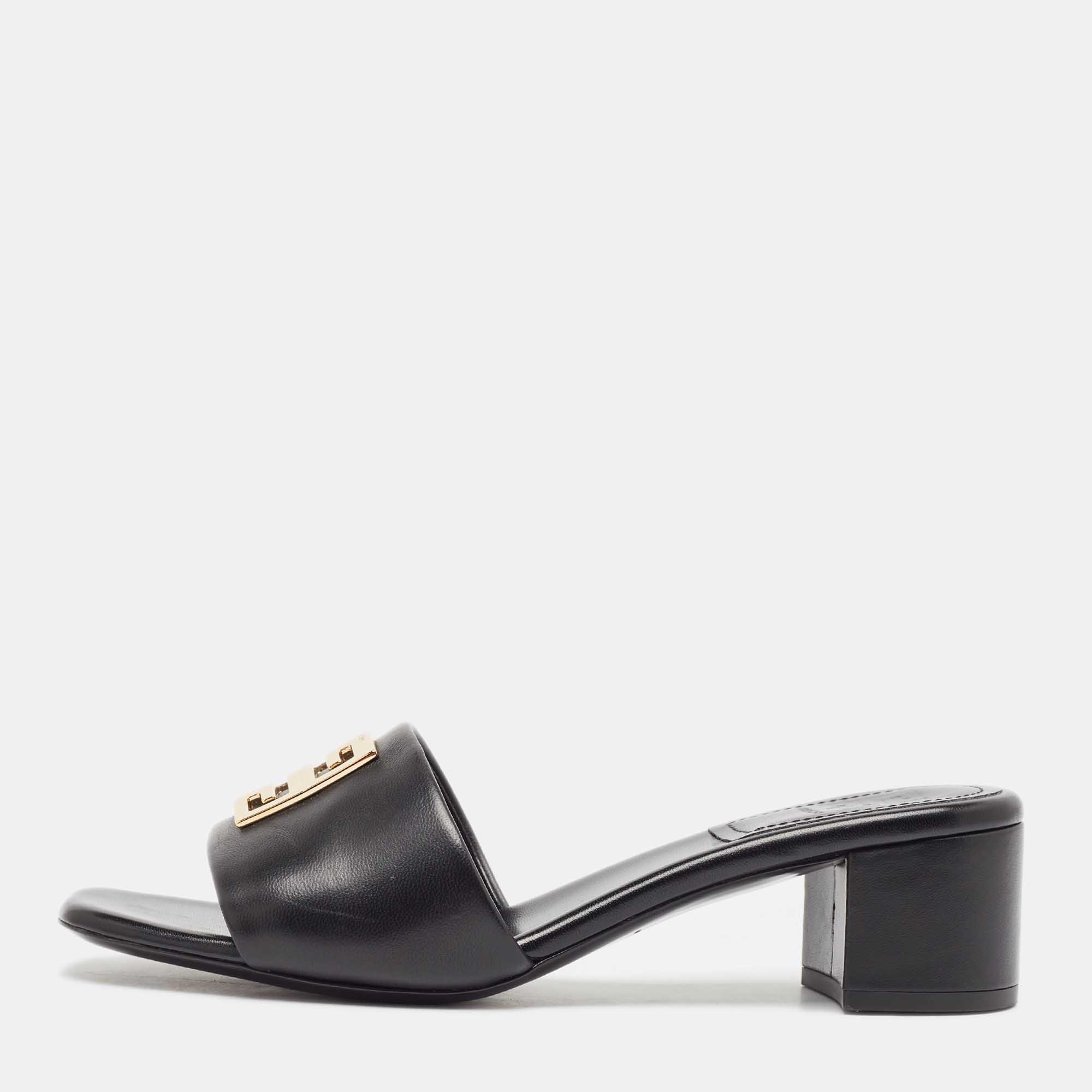 

Givenchy Black Leather 4G Slide Sandals Size