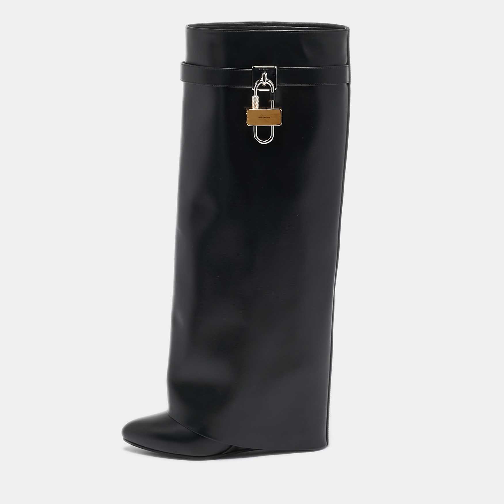 

Givenchy Black Leather Shark Lock Knee Length Boots Size