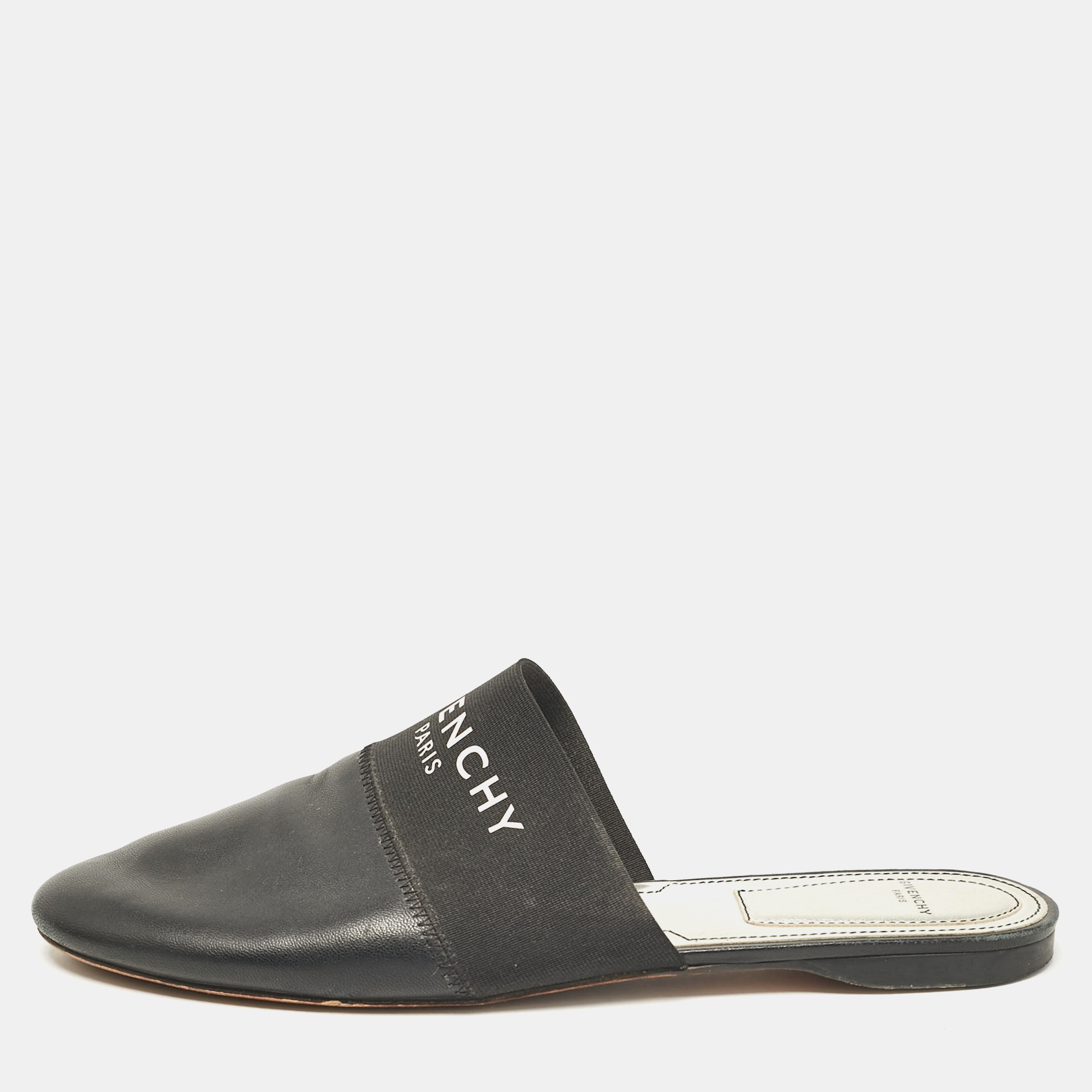 

Givenchy Black Leather and Logo Elastic Bedford Flat Mules Size