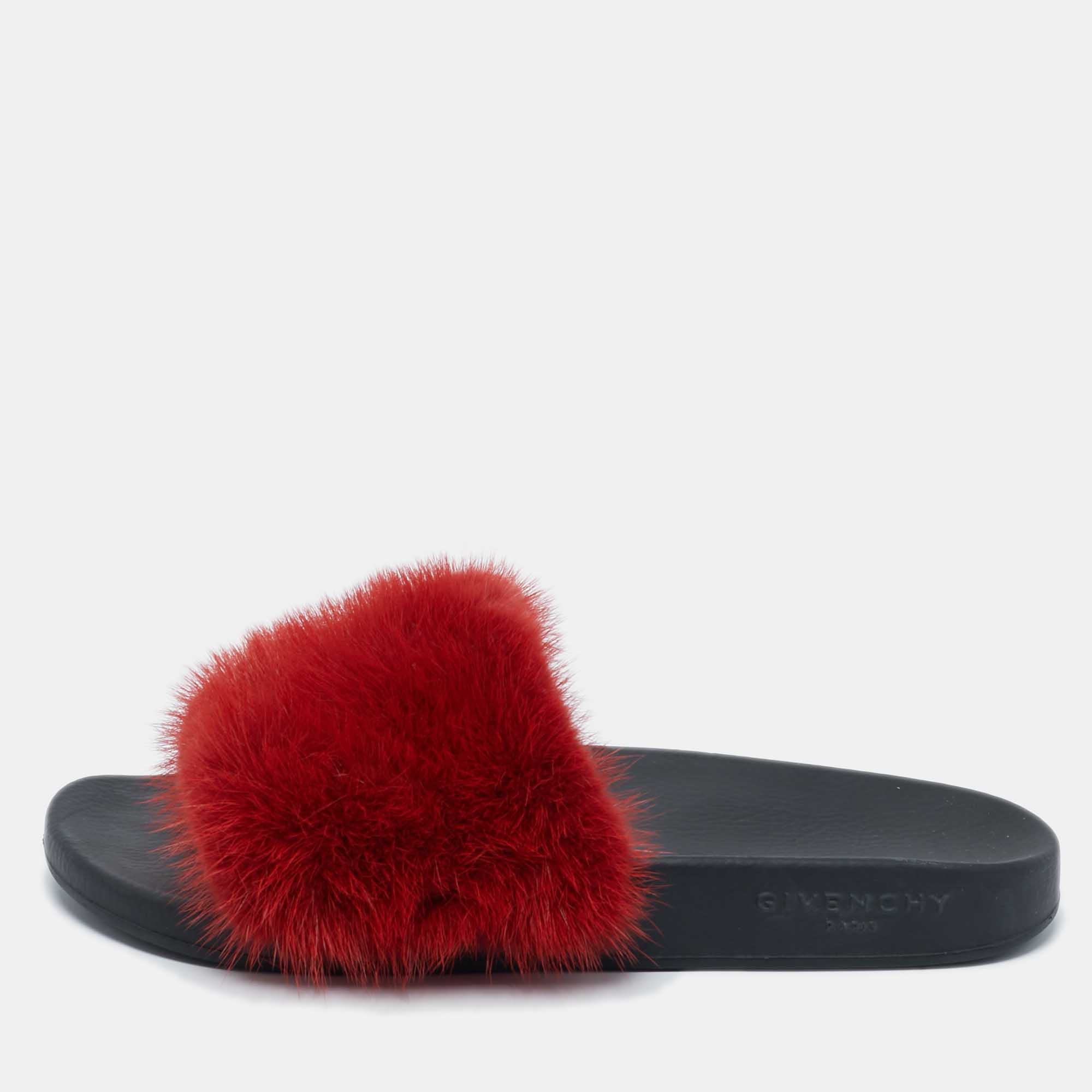 

Givenchy Red Mink Fur Flat Slides Size