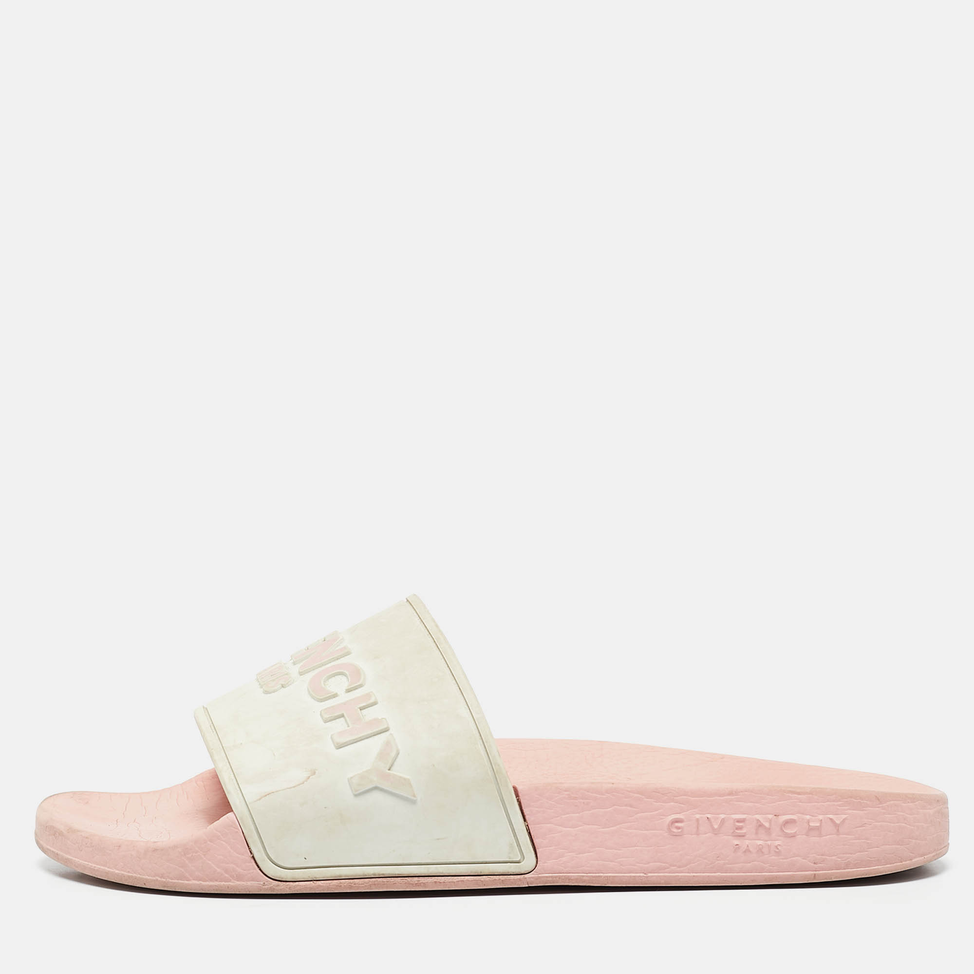 

Givenchy White/Pink Rubber Embossed Logo Slides Size