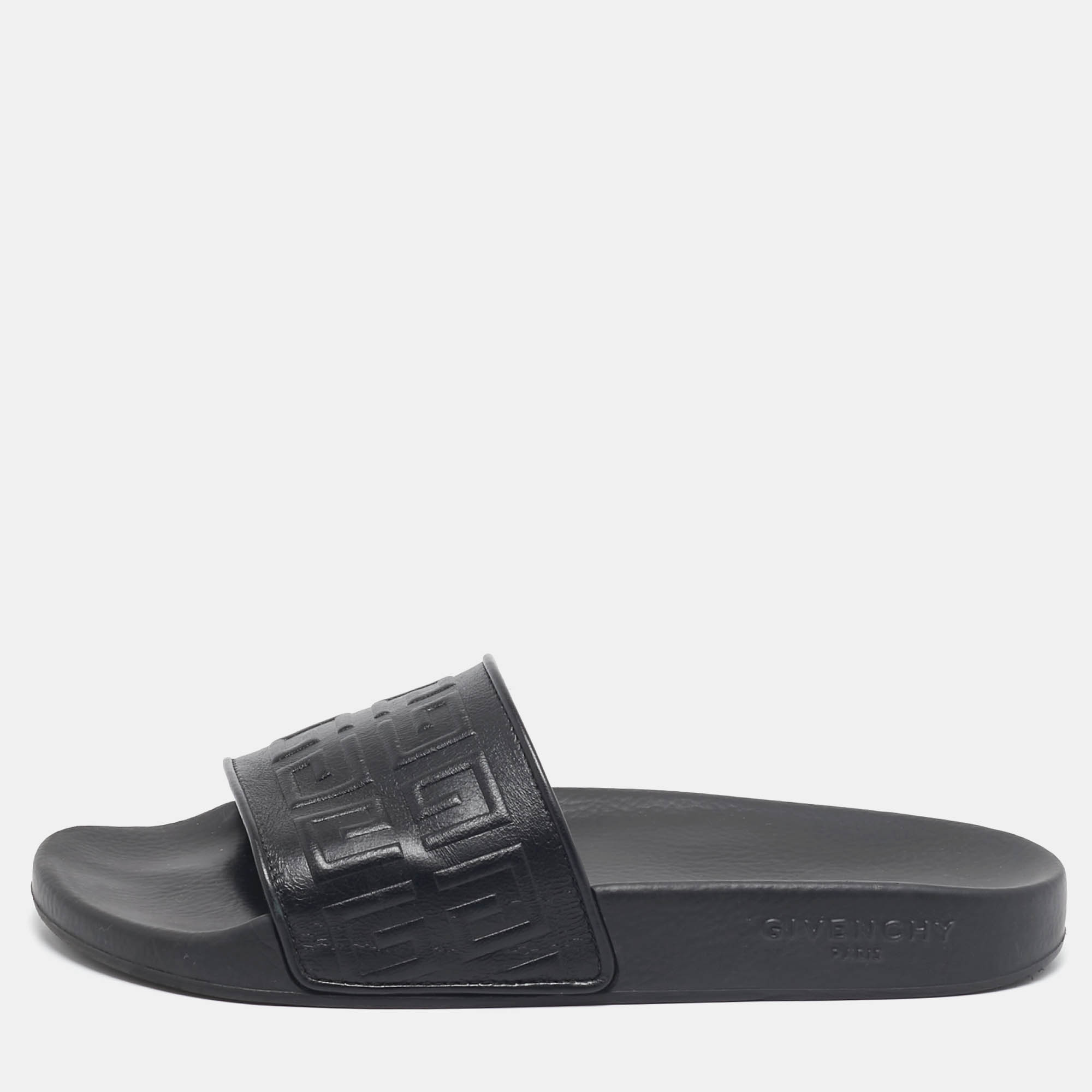 

Givenchy Black Rubber Logo Flat Slide Sandals Size