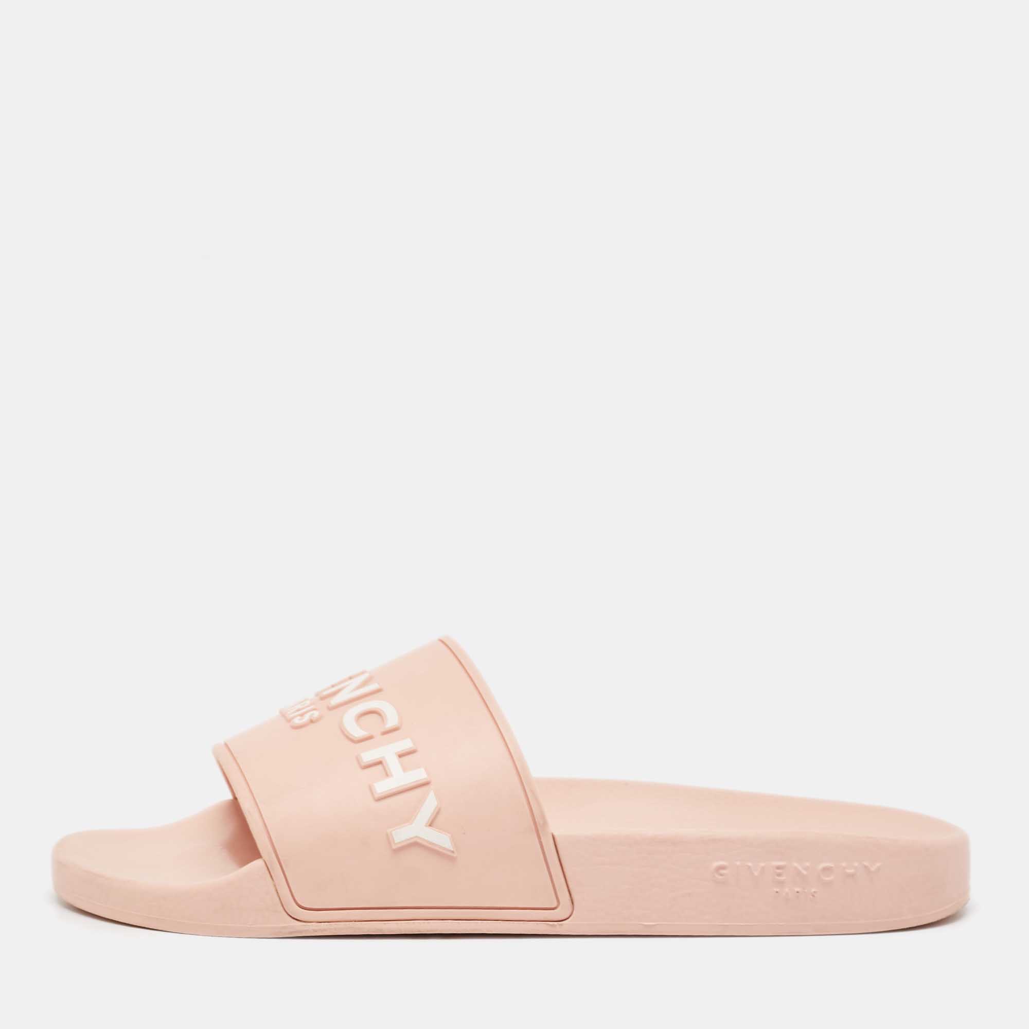 

Givenchy Pink Rubber Logo Flat Slides Size