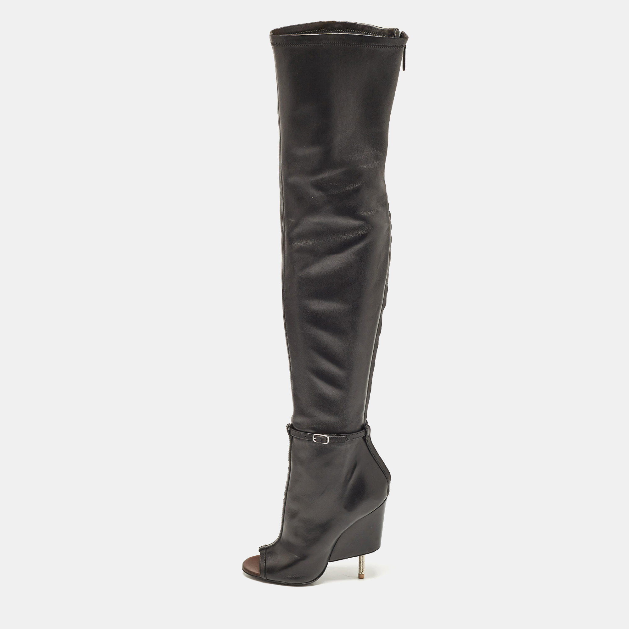 

Givenchy Black Leather Peep Toe Knee Length Boots Size