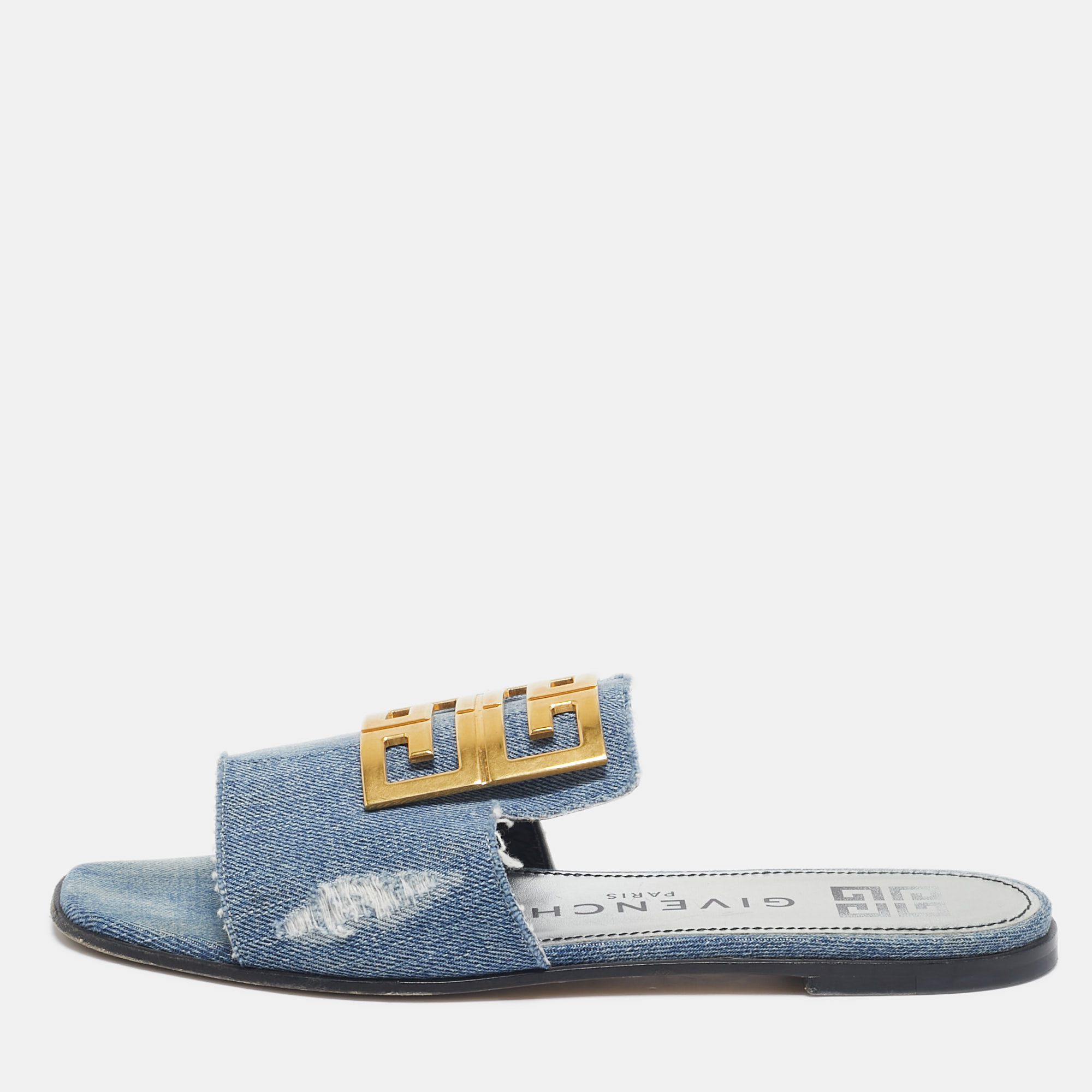 

Givenchy Blue Denim 4G Flat Slides Size