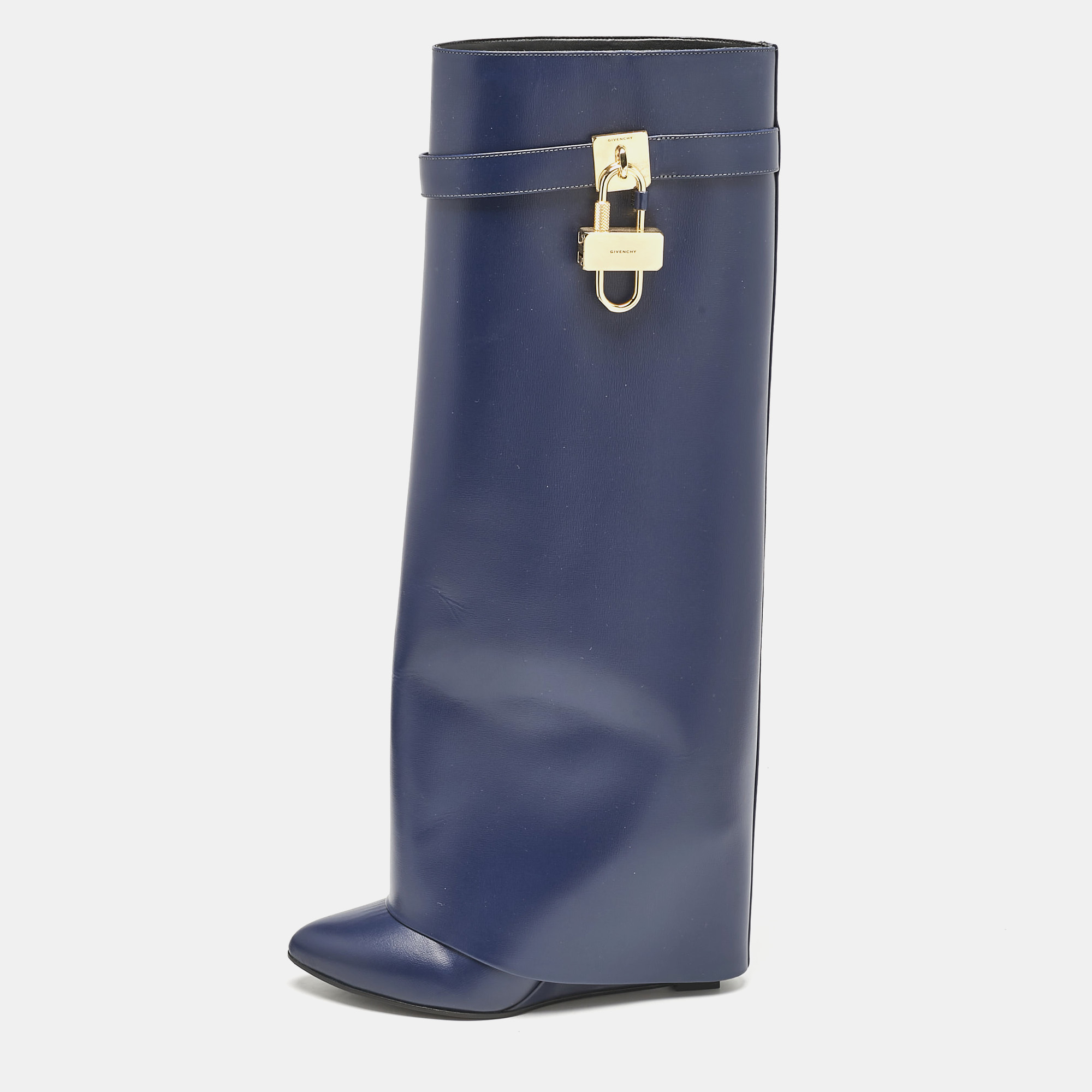 

Givenchy Navy Blue Leather Shark Lock Knee Length Boots Size