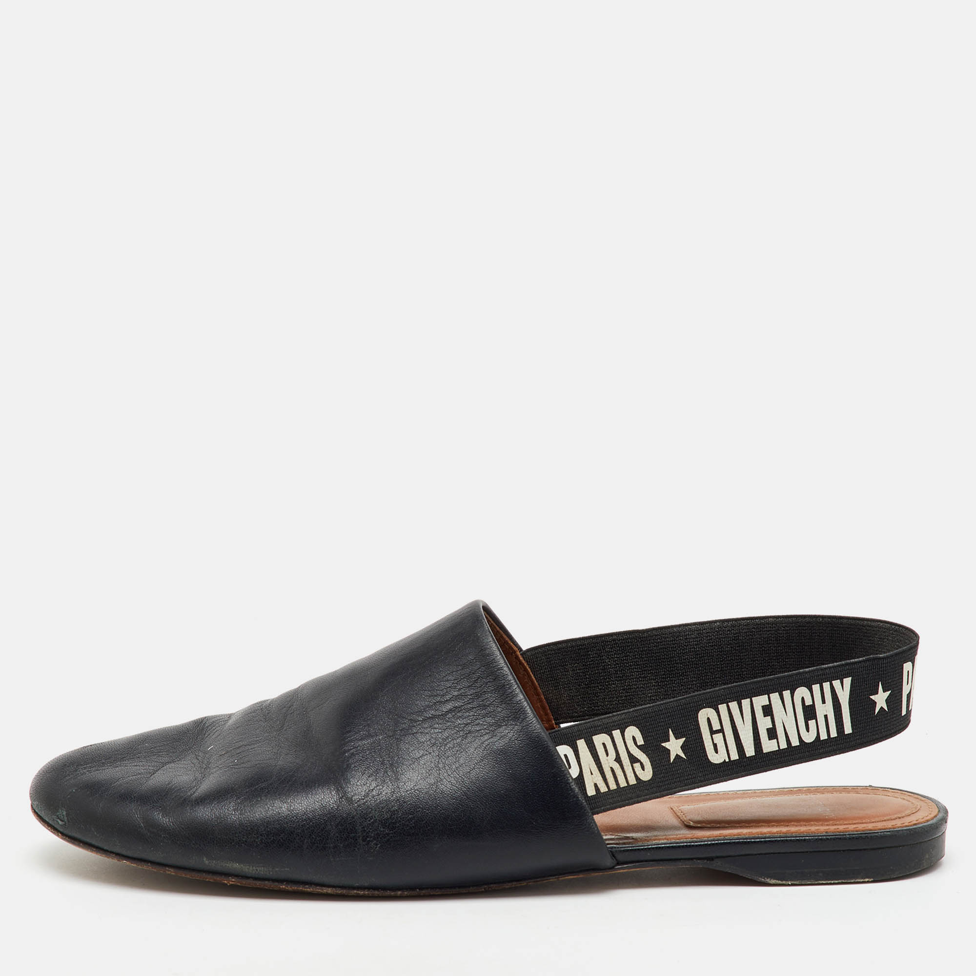 

Givenchy Black Leather Rivington Logo Slingback Flats Size