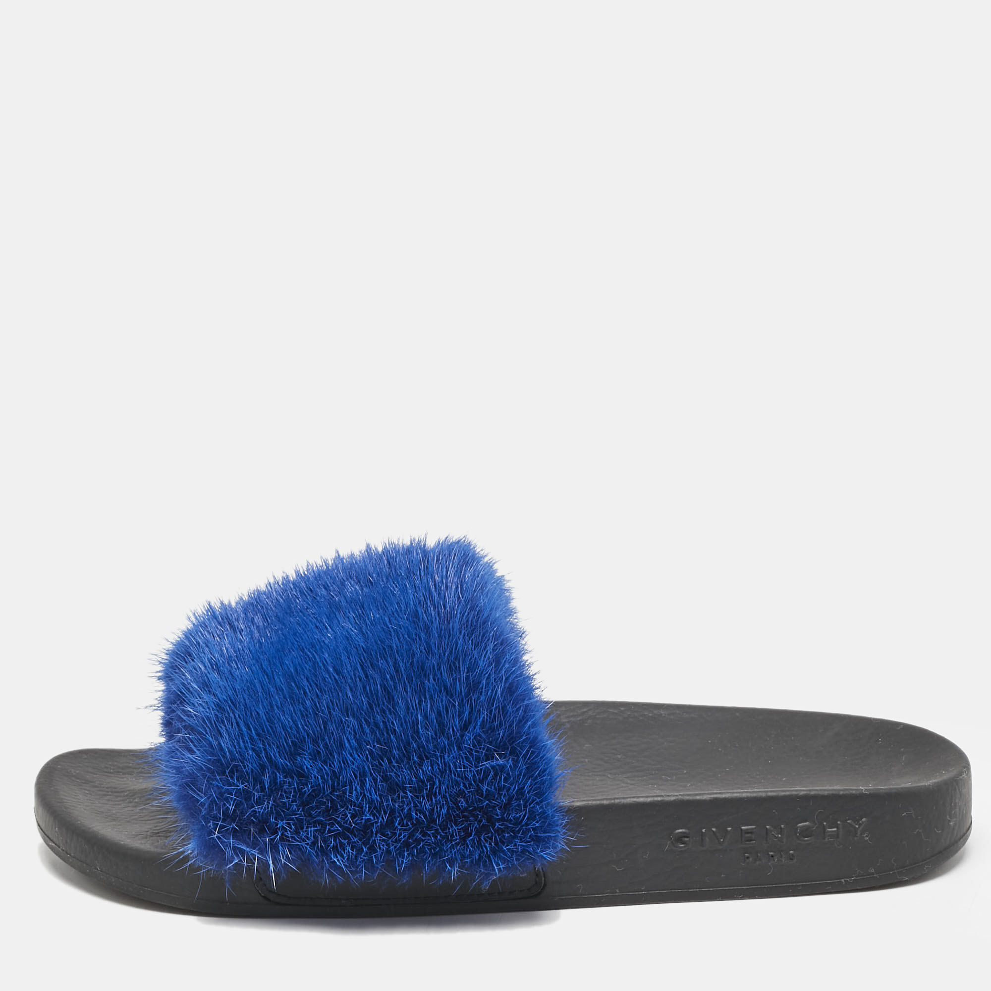 

Givenchy Blue Mink Fur Pool Slide Flats Size