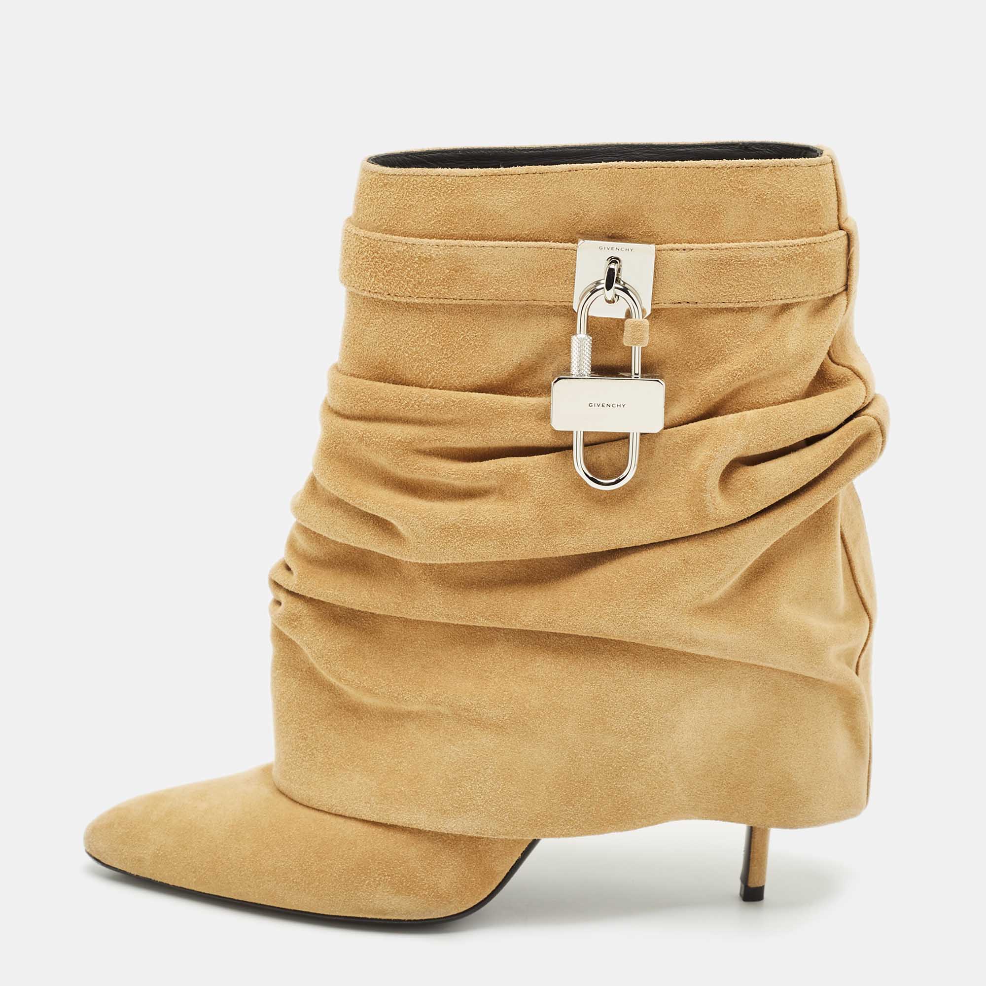 

Givenchy Beige Suede Shark Lock Slouchy Silhouette Ankle Boots Size