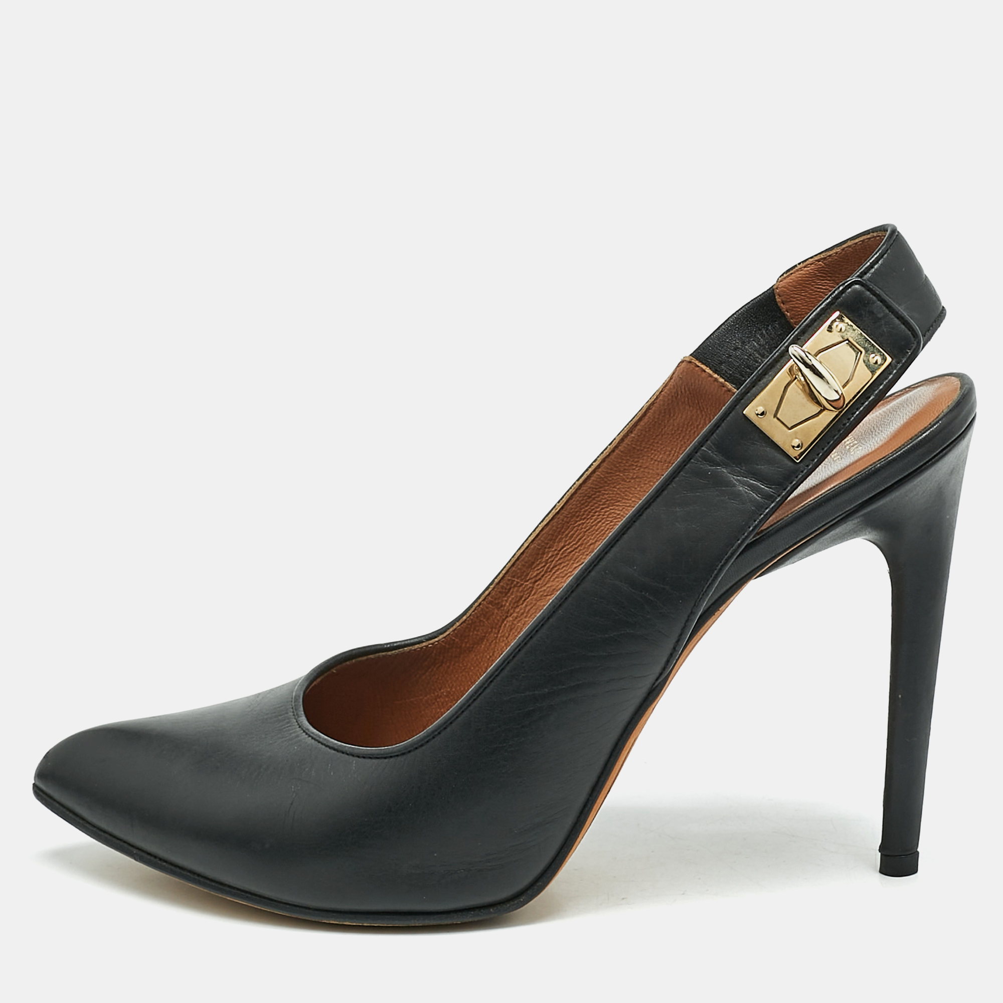 

Givenchy Black Leather Shark Slingback Pumps Size