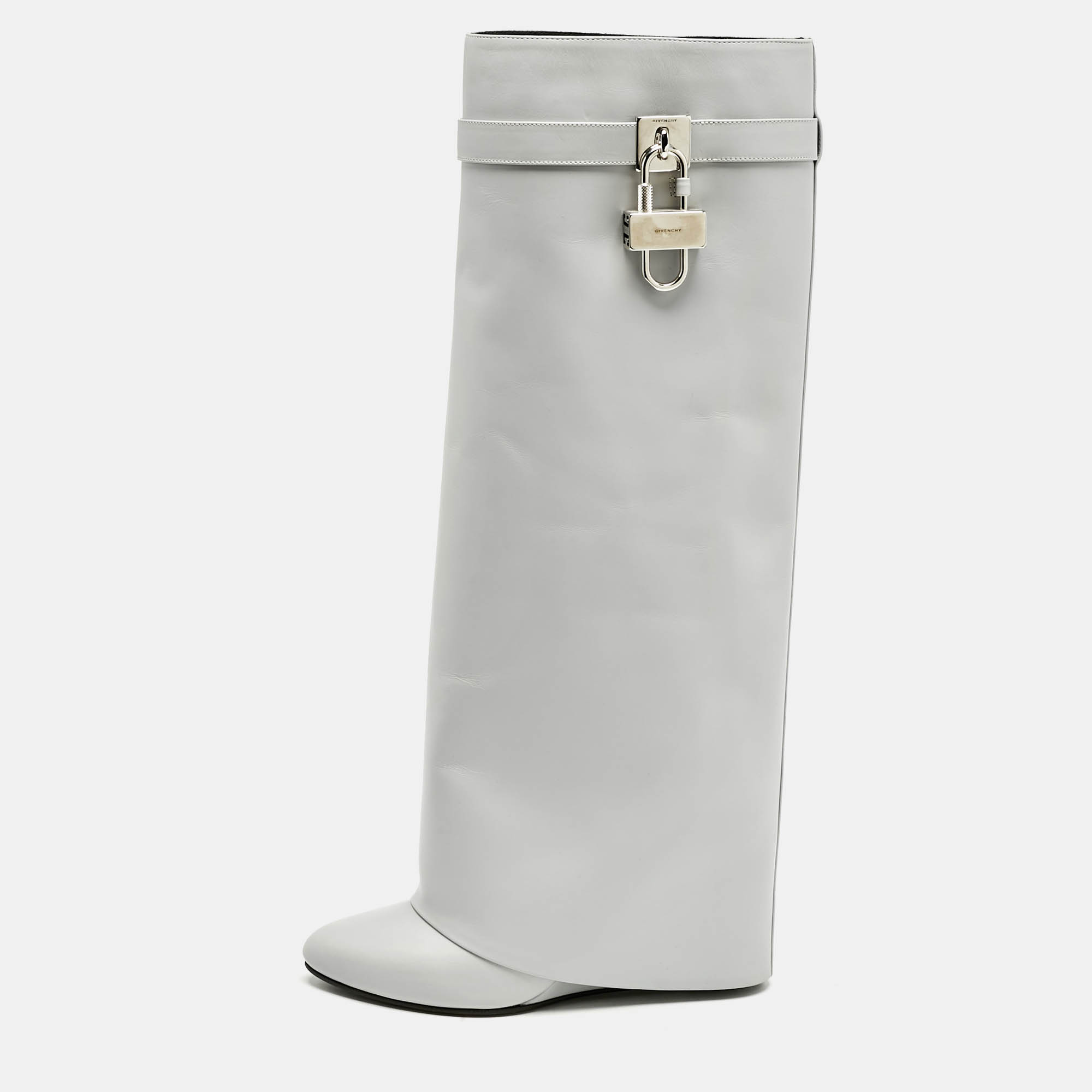 

Givenchy Grey Leather Shark Lock Knee Length Boots Size