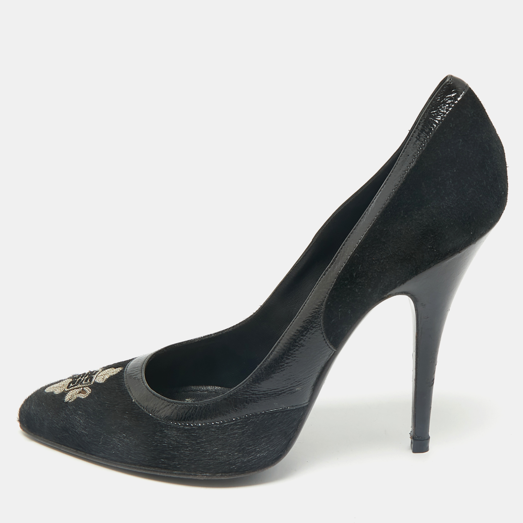 

Givenchy Black Calf Hair,Suede and Leather Shark Slingback Pumps Size