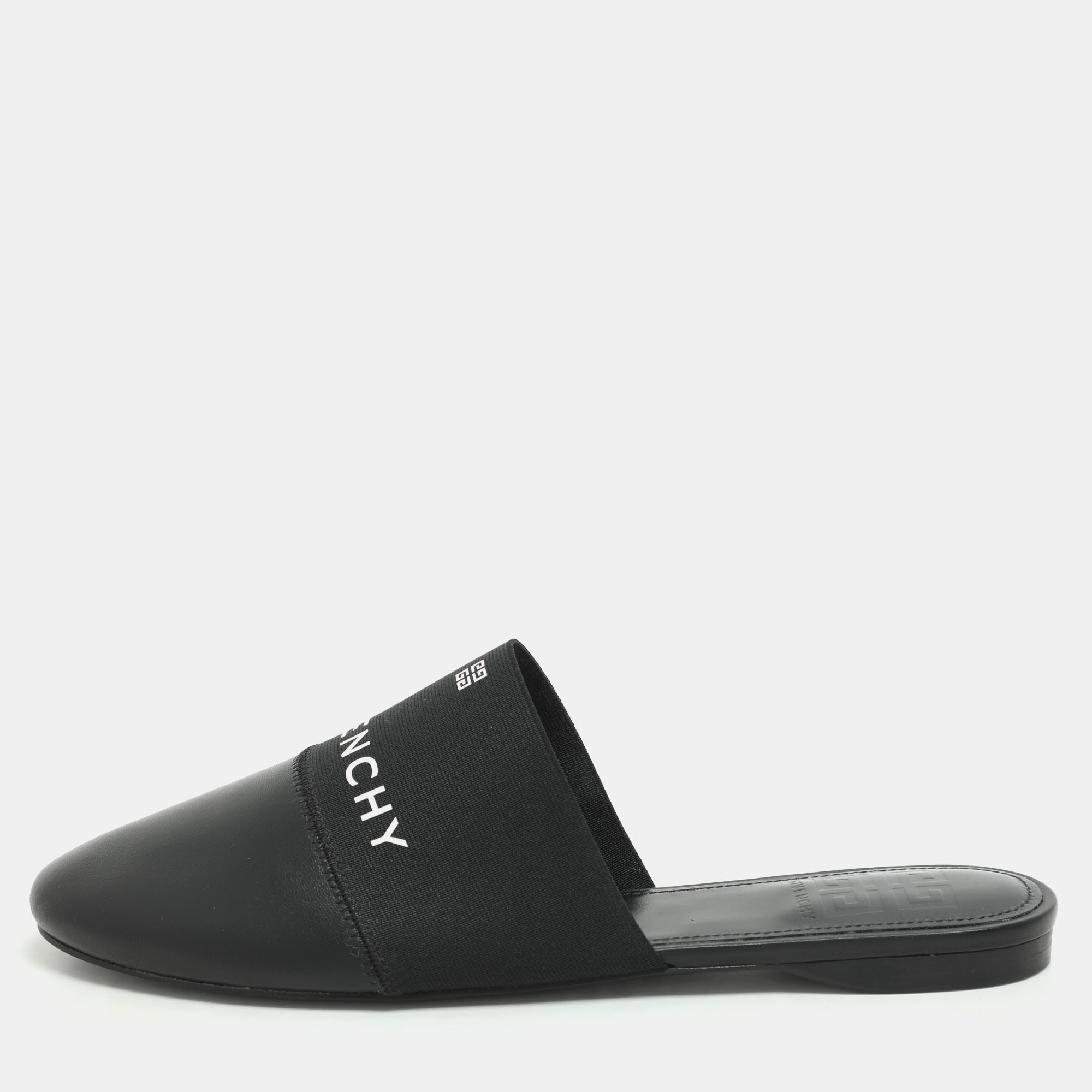 

Givenchy Black Leather and Elastic Bedford Flat Mules Size
