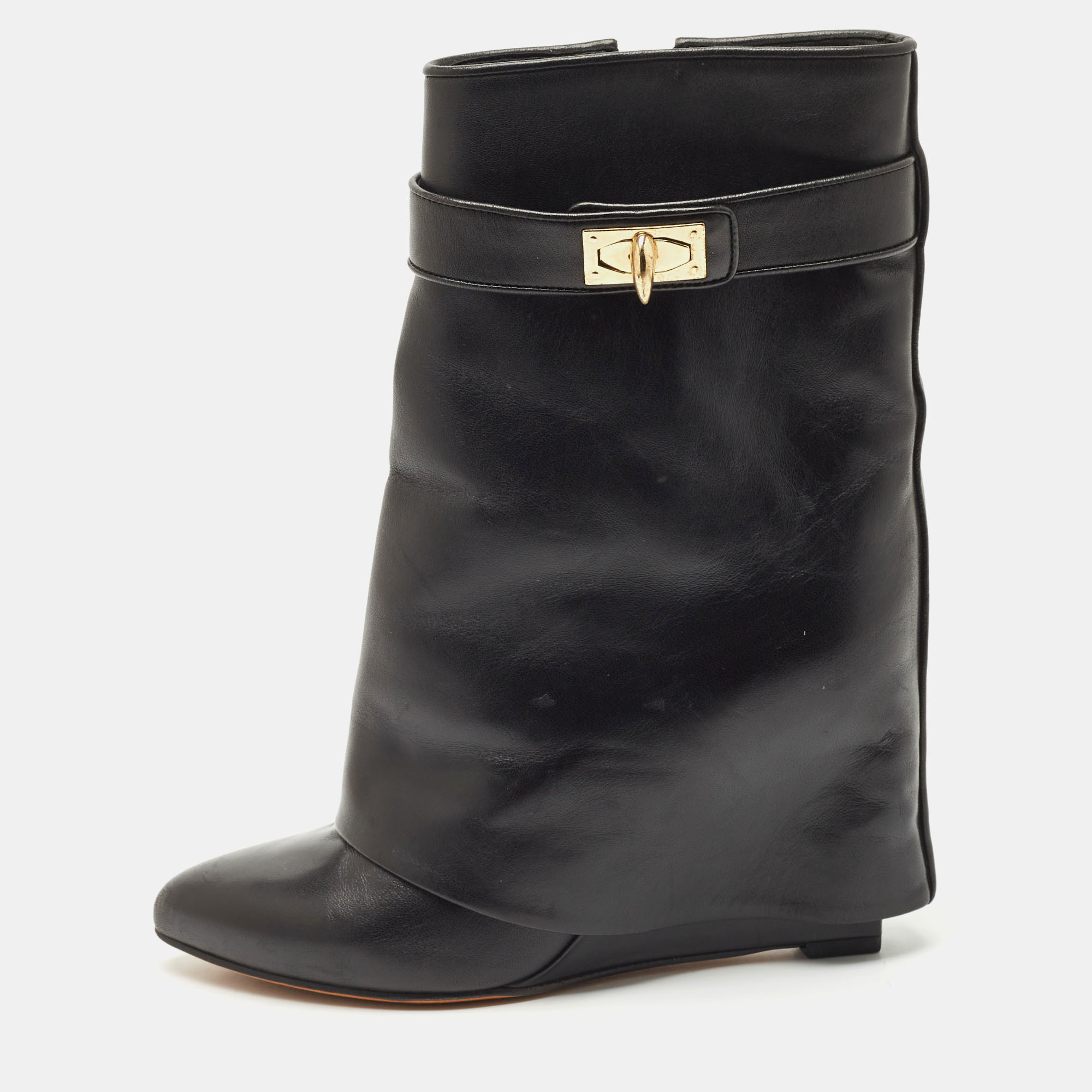 

Givenchy Black Leather Shark Lock Wedge Ankle Length Boots Size