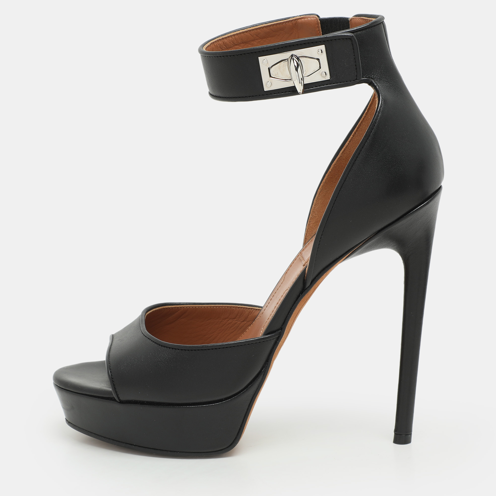 

Givenchy Black Leather Shark Lock Ankle Strap Platform Sandals Size 38