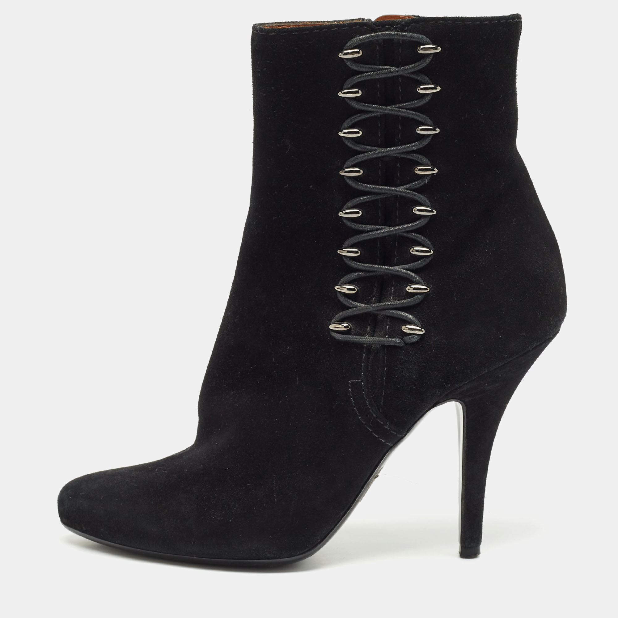 Pre-owned Givenchy Black Suede Ankle Length Boots Size 37.5