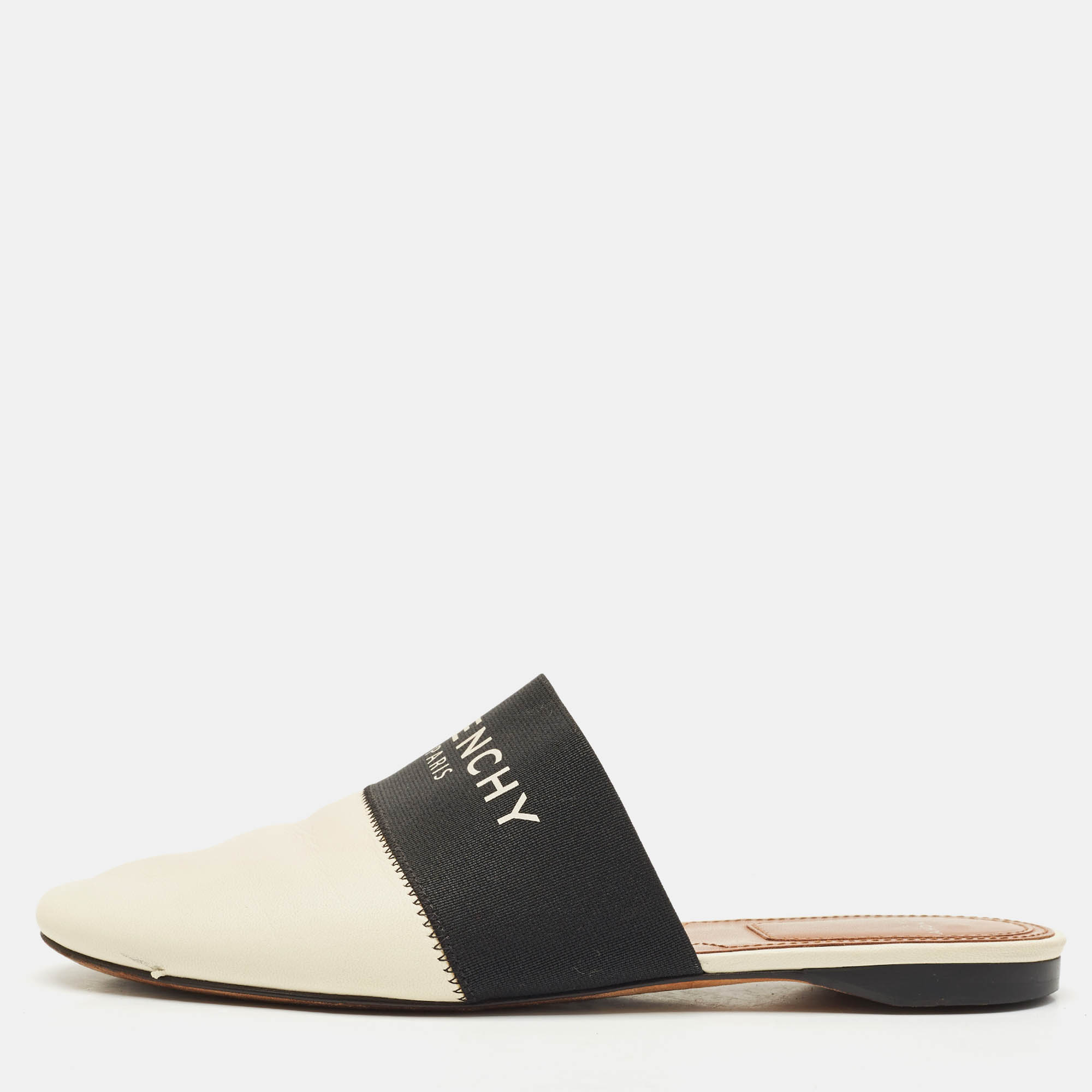 

Givenchy Black/Cream Leather and Elastic Bedford Flat Mules Size
