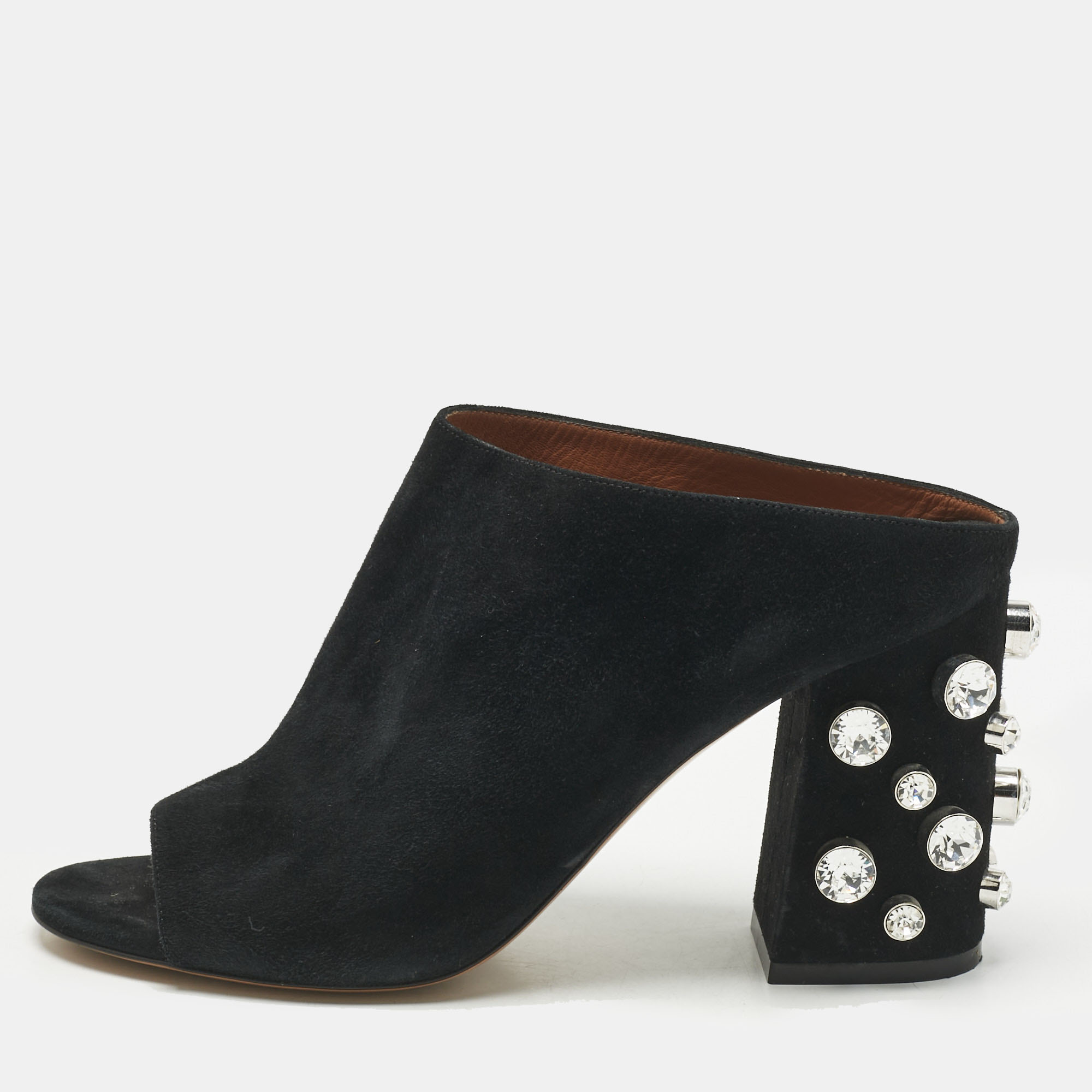 

Givenchy Black Suede Crystal Embellished Block Heel Mules Size
