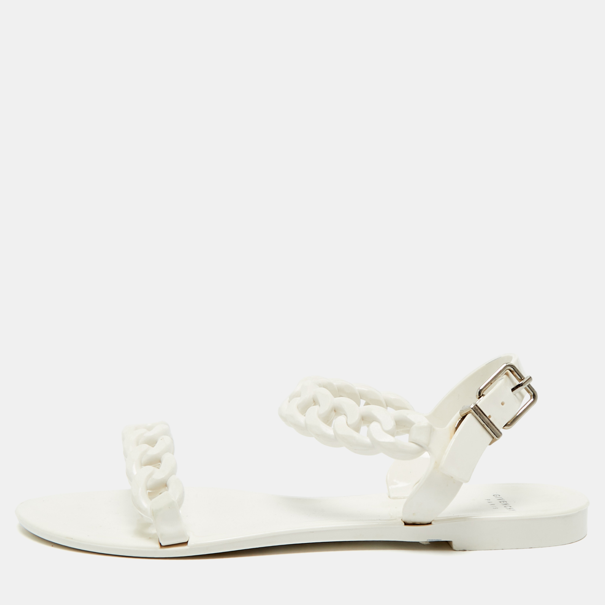 Pre-owned Givenchy White Jelly Chain-link Flat Sandals Size 37
