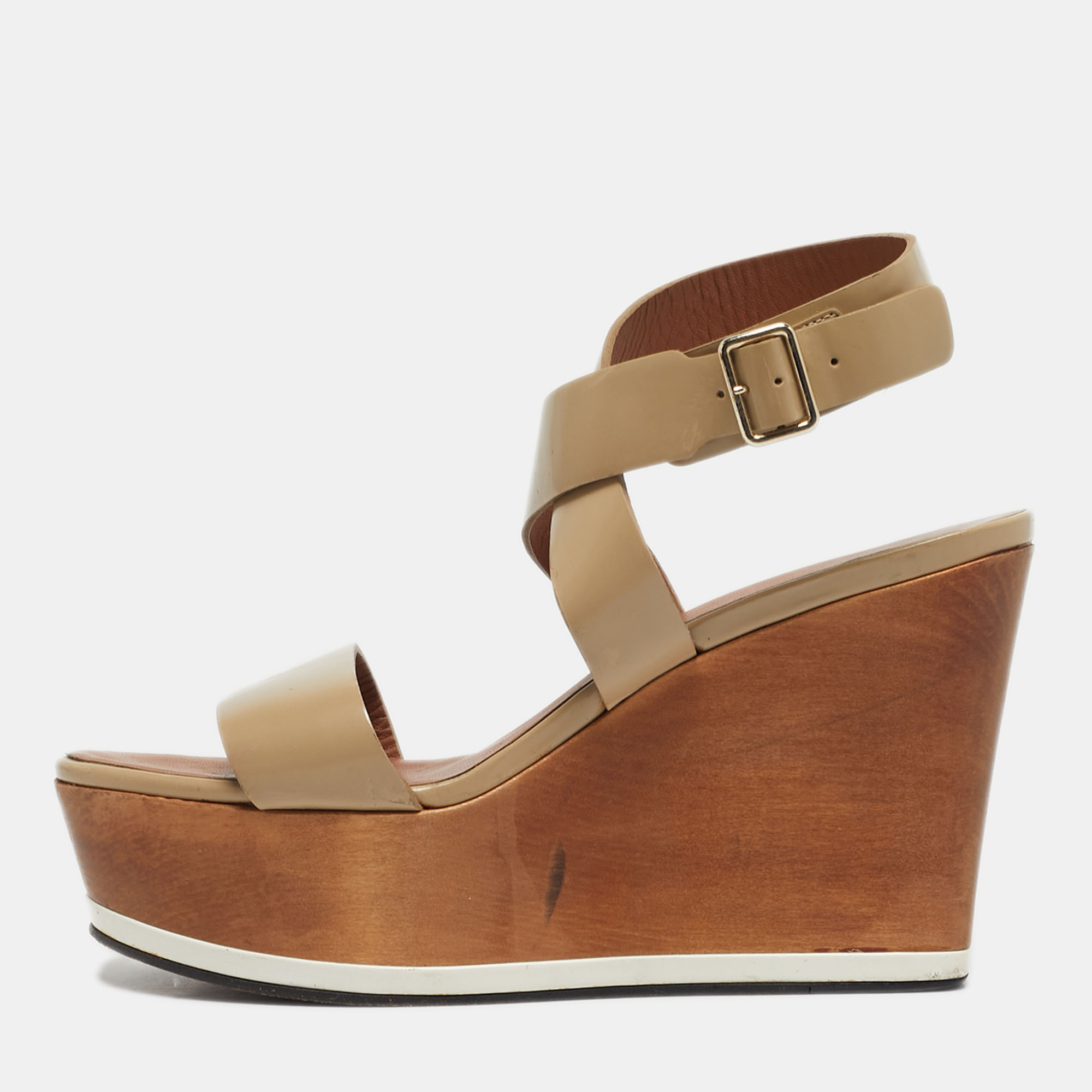 

Givenchy Beige Leather Platform Wedge Sandals Size