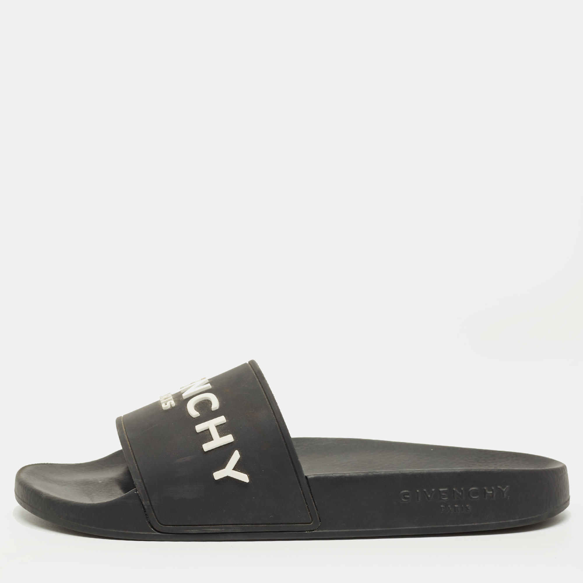 Pre-owned Givenchy Black Rubber Logo Pool Slides Size 38
