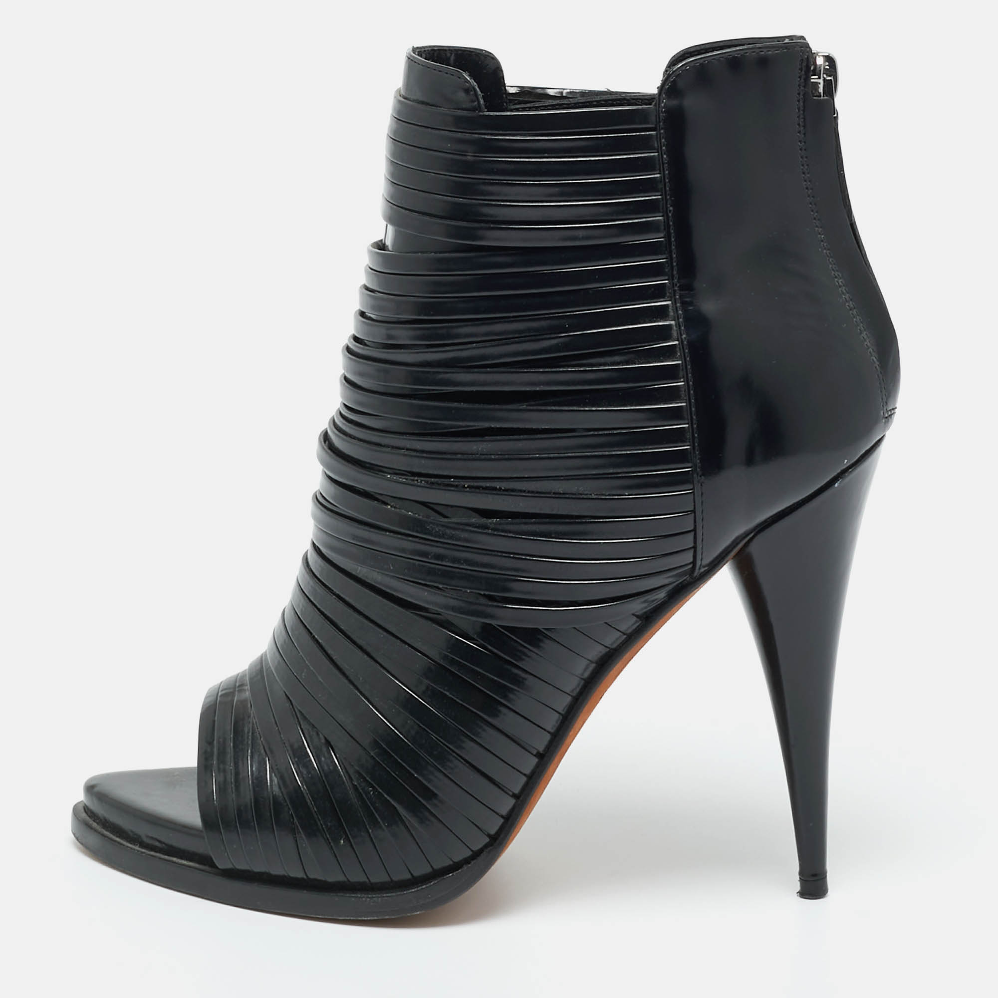 Pre-owned Givenchy Black Strappy Leather Peep Toe Ankle Boots Size 39