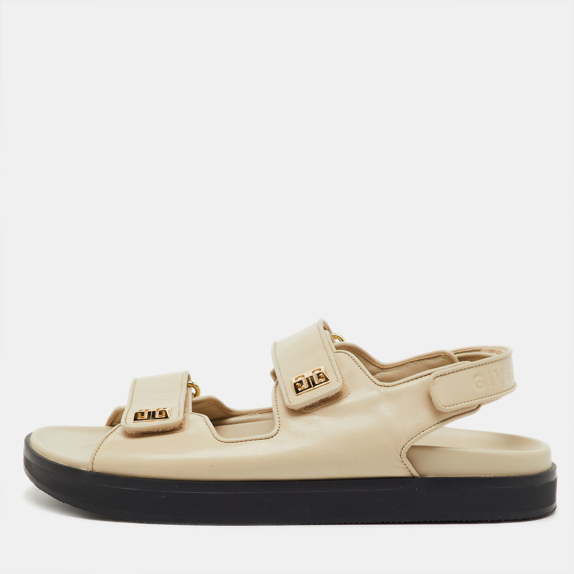 

Givenchy Cream Leather 4G Ankle Strap Flat Sandals Size
