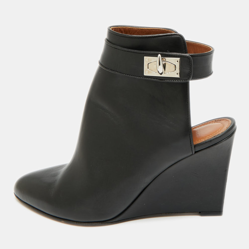 

Givenchy Shark Size  Black Leather Cutout Wedges Ankle Length Boots