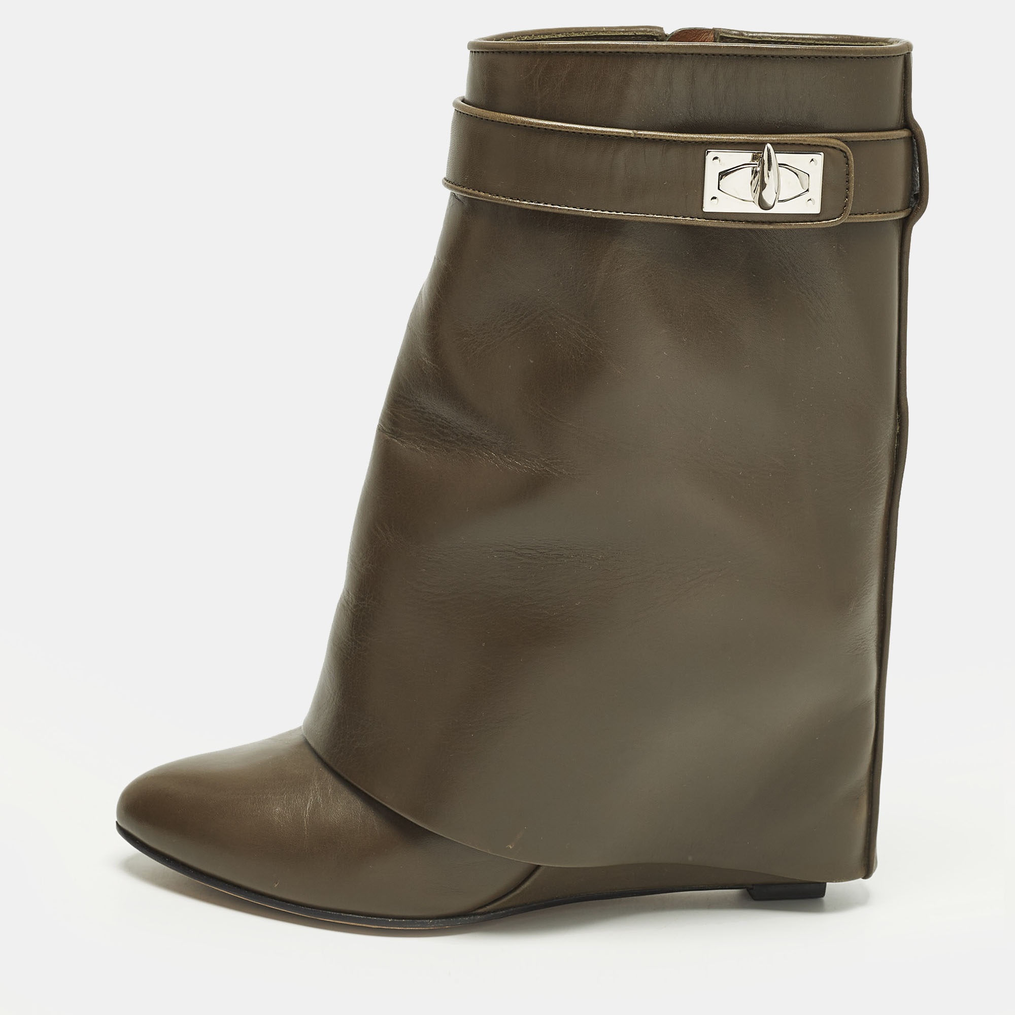 

Givenchy Shark Lock Size  Green Leather Ankle Length Boots