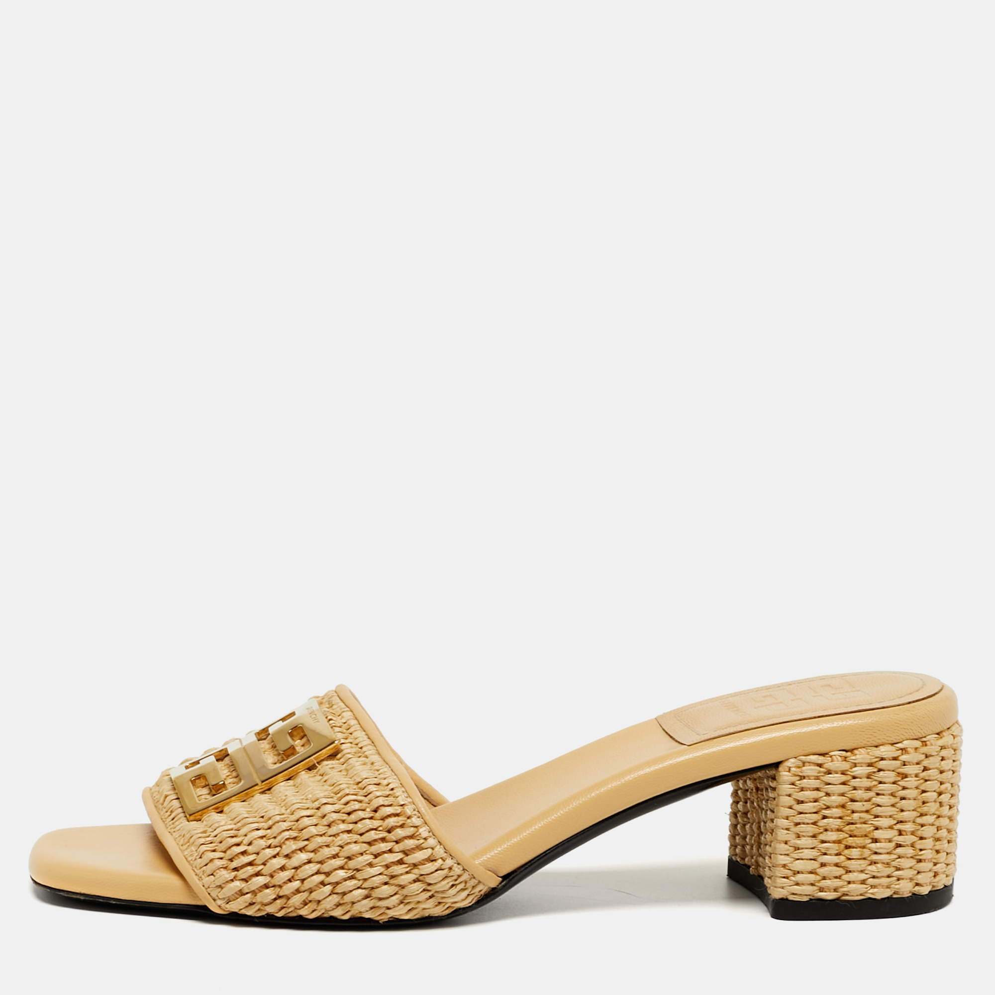 

Givenchy G4 Size  Beige Leather and Raffia Slide Sandals