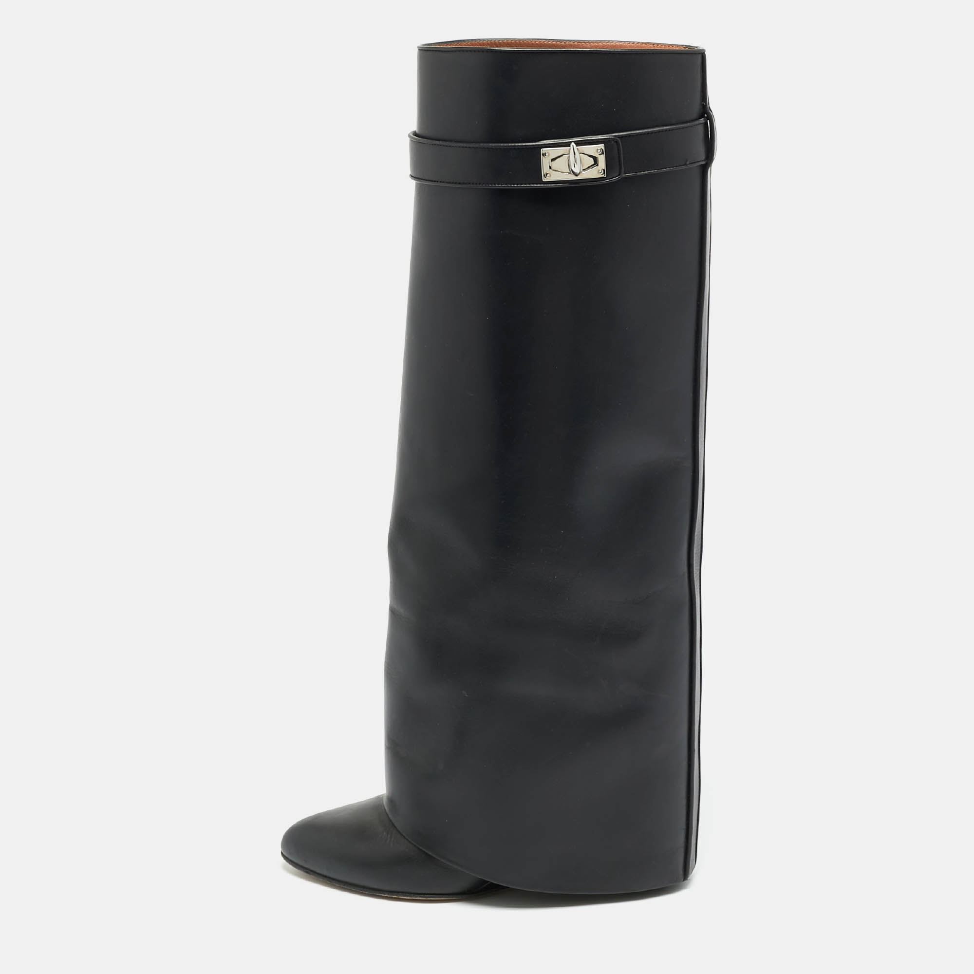 

Givenchy Shark Lock Size  Black Leather Knee Length Boots