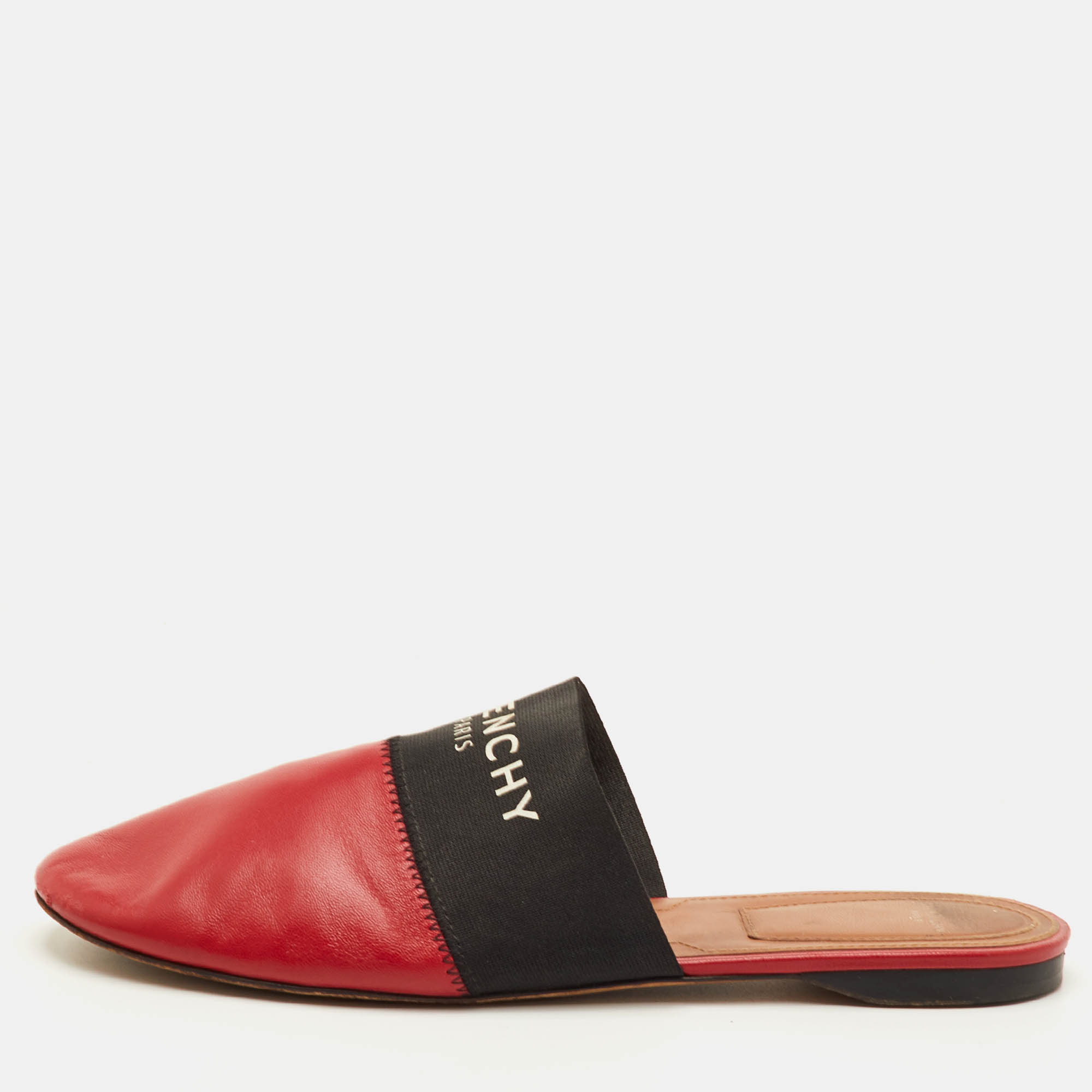 

Givenchy Bedford Size  Red/Black Leather and Elastic Logo Flat Mules