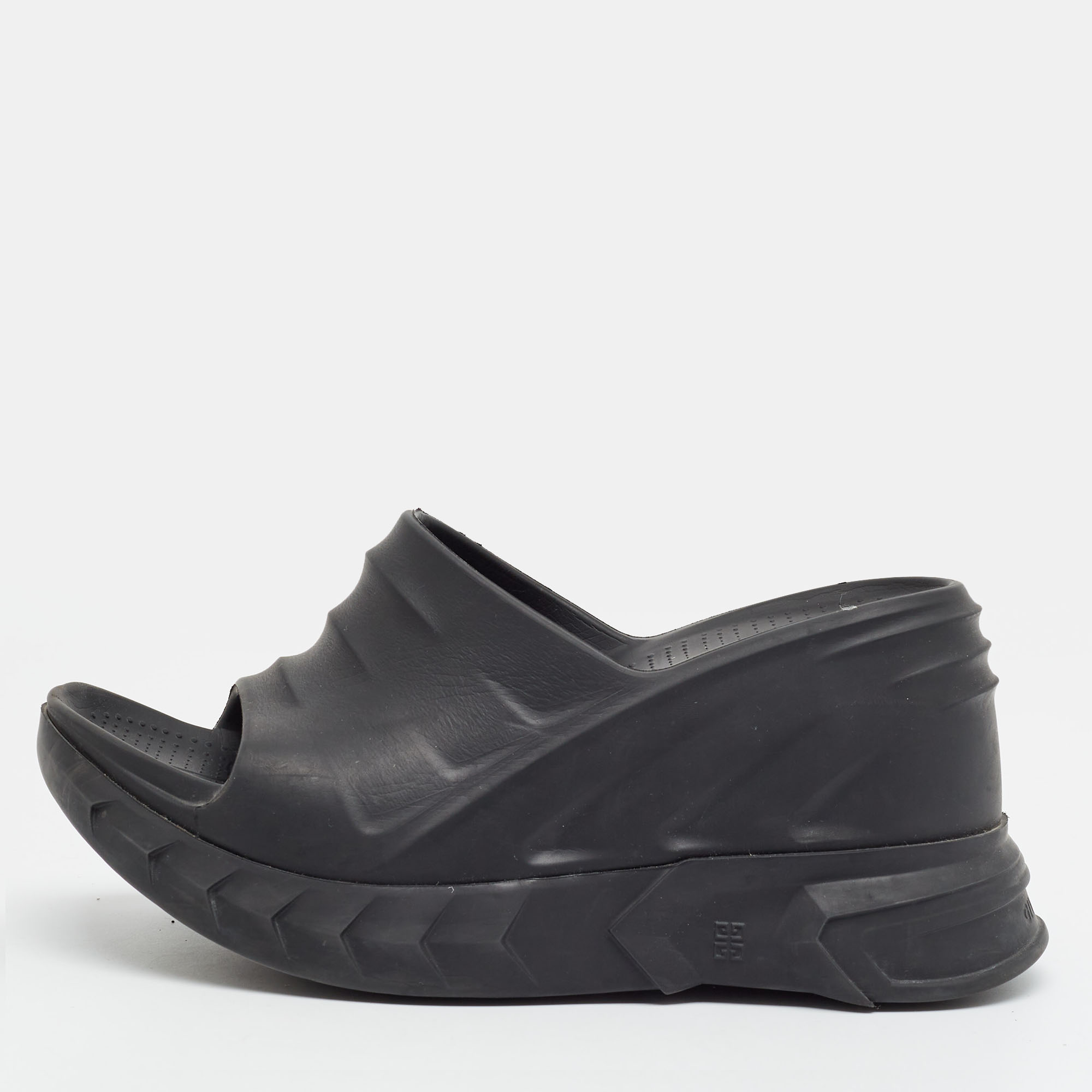 Pre-owned Givenchy Marshmallow Size 38 Black Rubber Wedge Slide Sandals