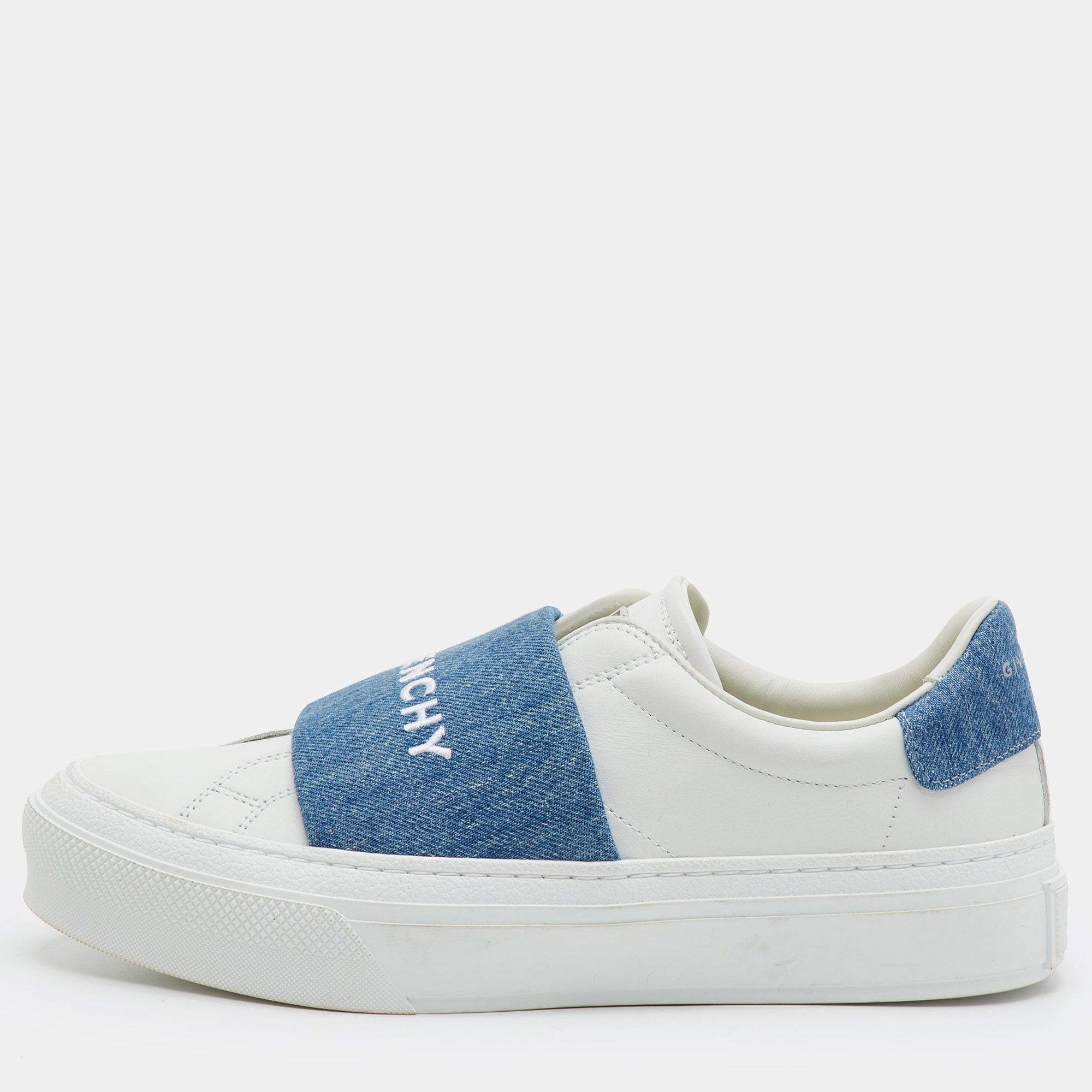Pre-owned Givenchy City Sport Size 37.5 White/blue Leather And Denim Slip On Sneakers