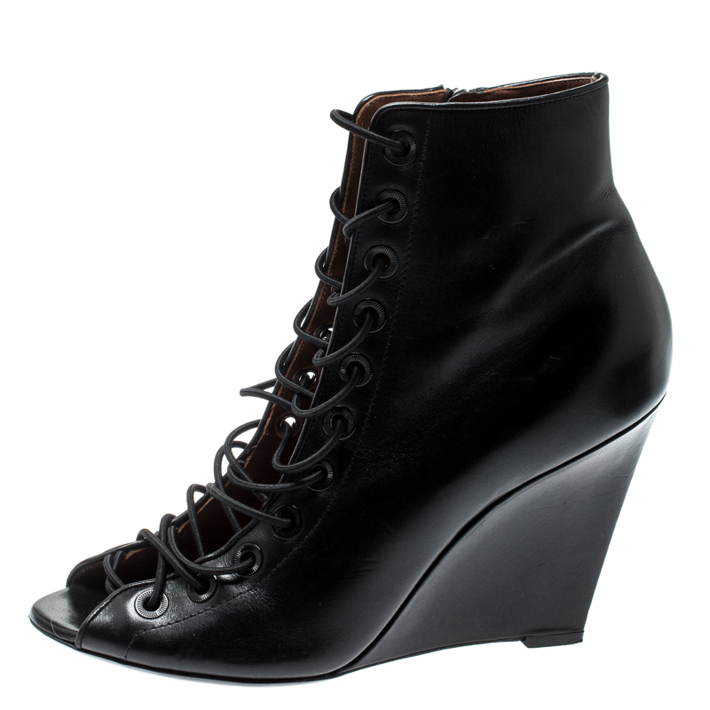 

Givenchy Black Leather Wedge Heel Open Toe Ankle Boots Size