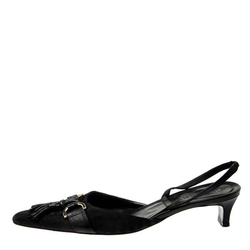 Pre-owned Givenchy Black Monogram Canvas Tassel Detail Pointed Toe Slingback Mules Size 39