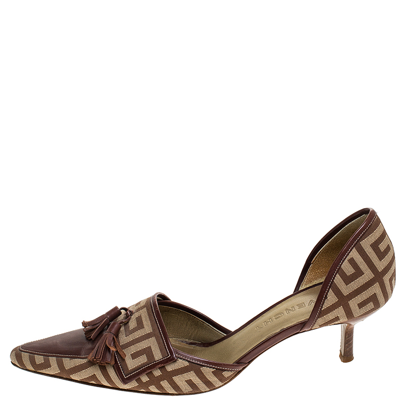 

Givenchy Beige/Brown Canvas and Leather Tassels D'orsay Pumps Size