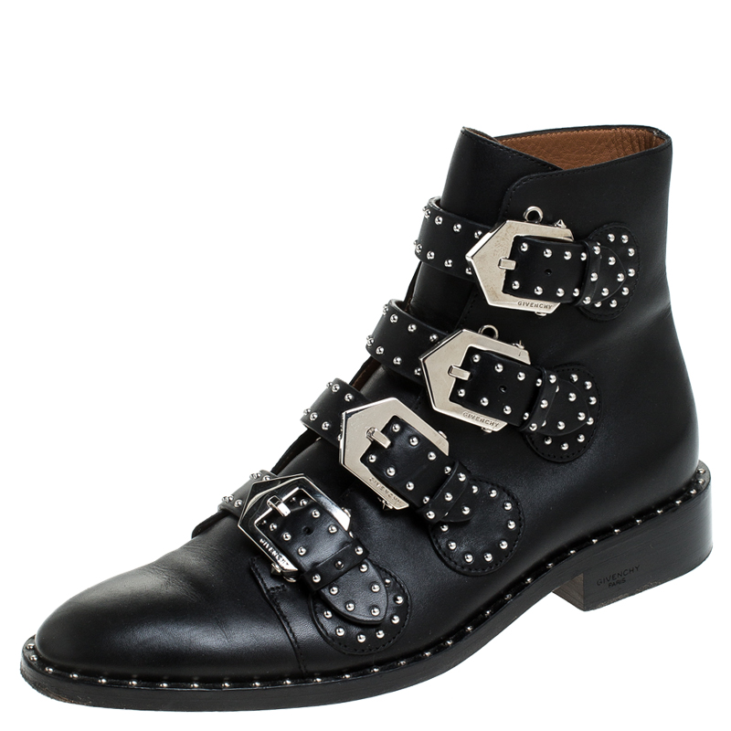 Givenchy Black Leather Studded Buckle Detail Ankle Boots Size 38 Givenchy |  TLC