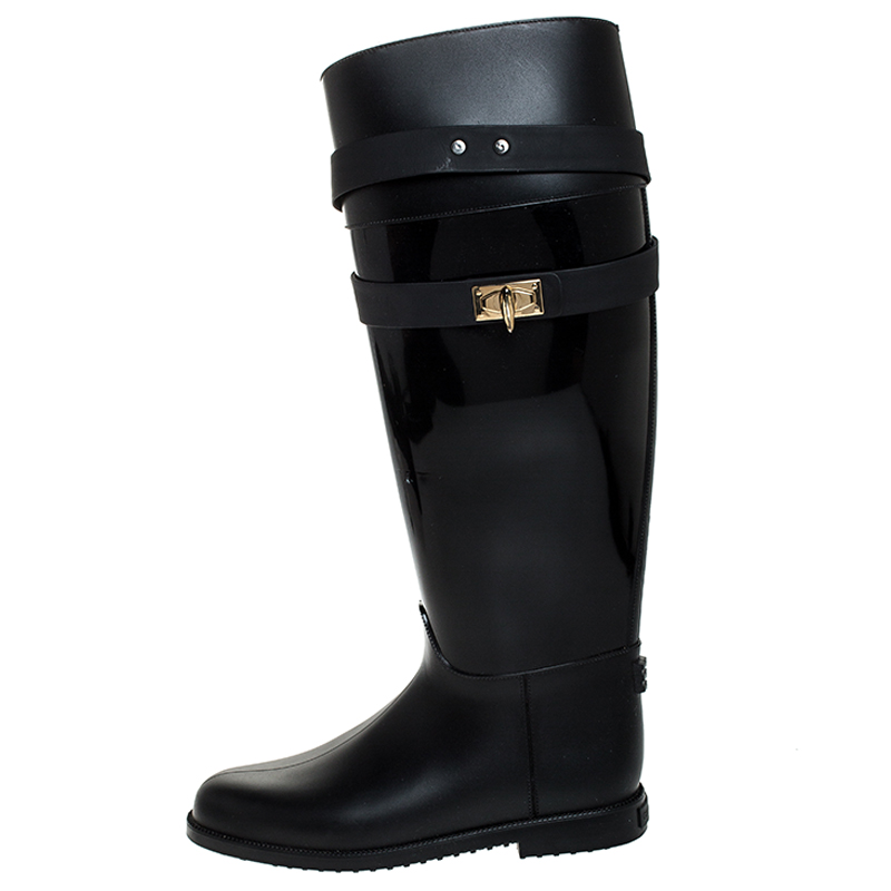 

Givenchy Black Rubber Shark Lock Flat Knee Boots Size