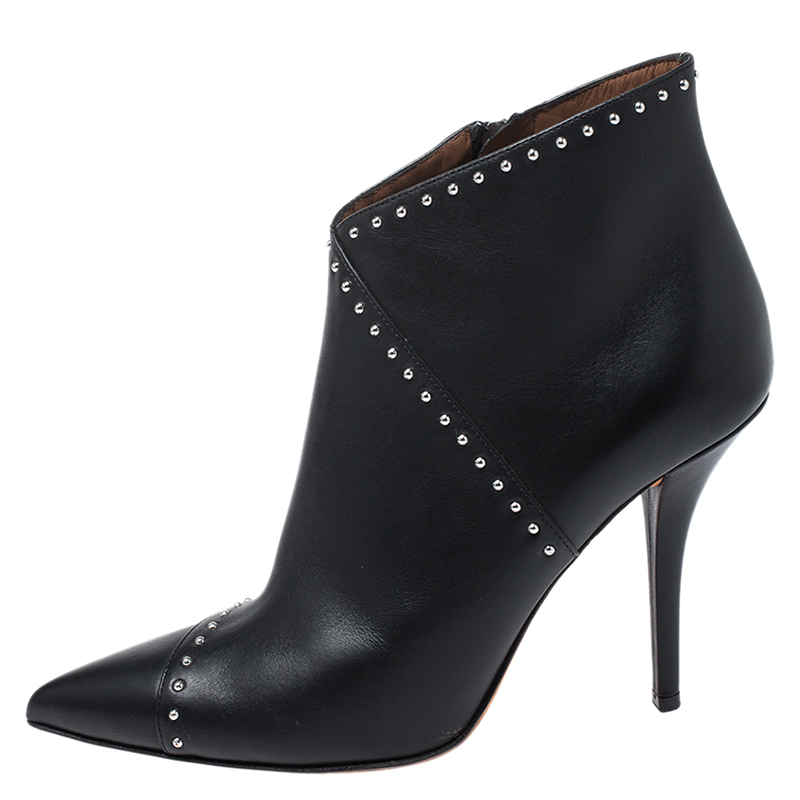 

Givenchy Black Studded Leather Pointed Toe Ankle Boots Size