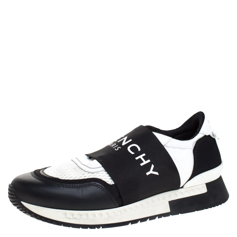 Pre Owned Givenchy Black/White Leather, Canvas, And Mesh Runner Active Low Top Sneakers Size 40
