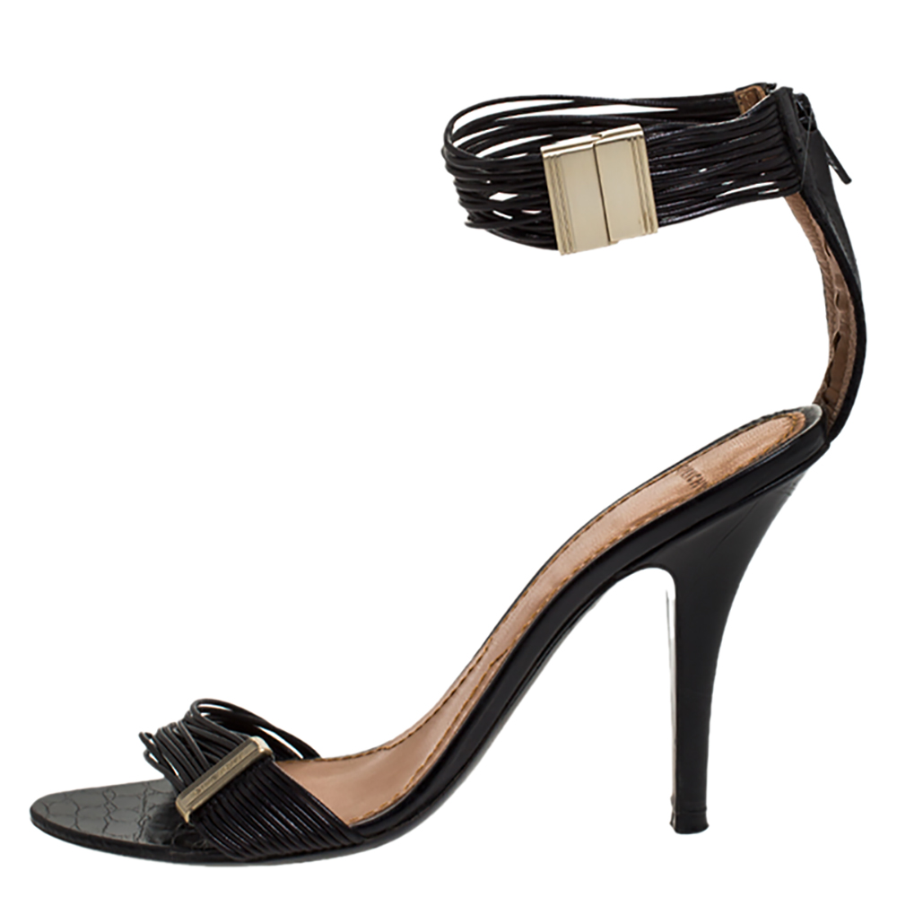 

Givenchy Black Multiple String Leather Open Toe Ankle Strap Sandals Size