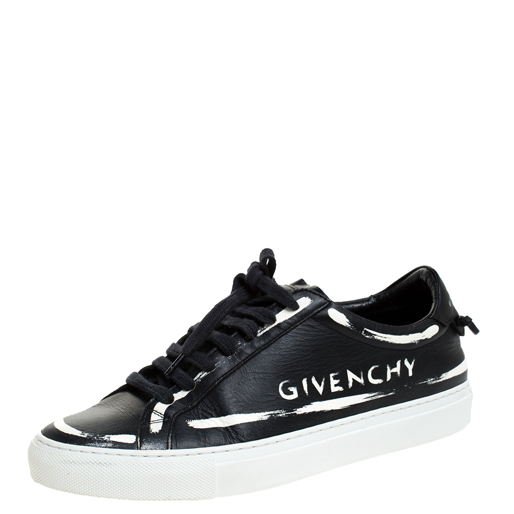 Givenchy Black/White Leather Grafitti Low Top Sneakers Size 39.5
