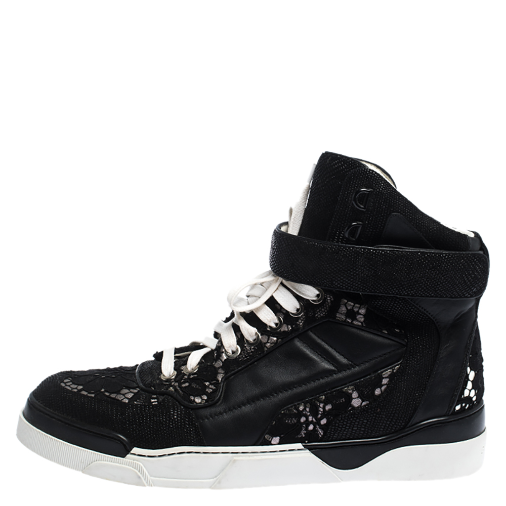 

Givenchy Black Leather And Floral Lace Tyson High Top Sneakers Size