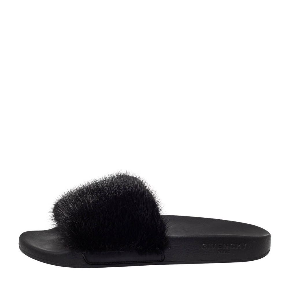 

Givenchy Black Mink Fur Pool Slide Sandals Size